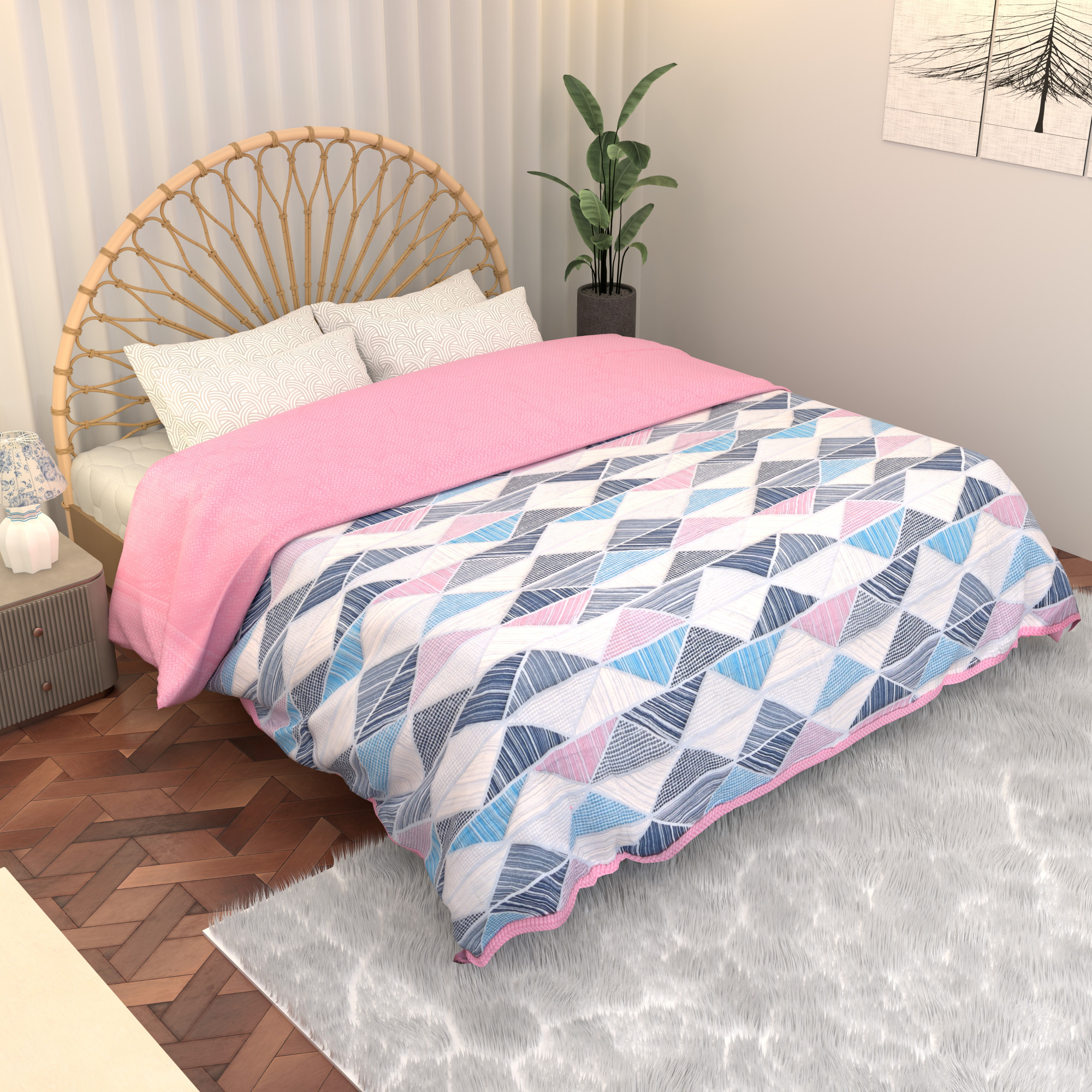 Kuber Industries 220 GSM Reversible AC Comforter for Double Bed  All Weather Warm  Soft Microfiber Quilt  Beautifully Crafted Razai Duvet  Kambal for Home  Zig-zag-White
