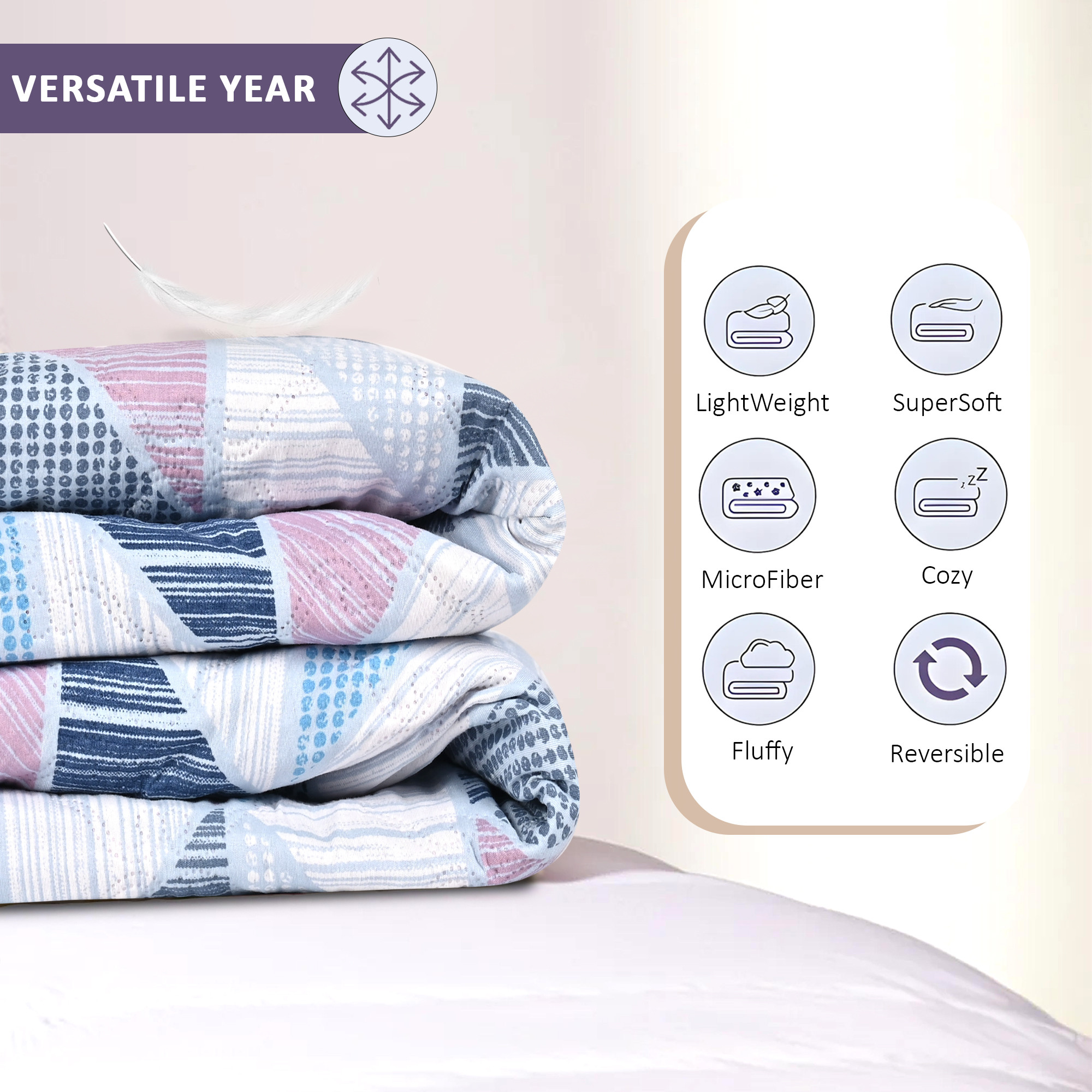 Kuber Industries 220 GSM Reversible AC Comforter for Double Bed  All Weather Warm  Soft Microfiber Quilt  Beautifully Crafted Razai Duvet  Kambal for Home  Zig-zag-White