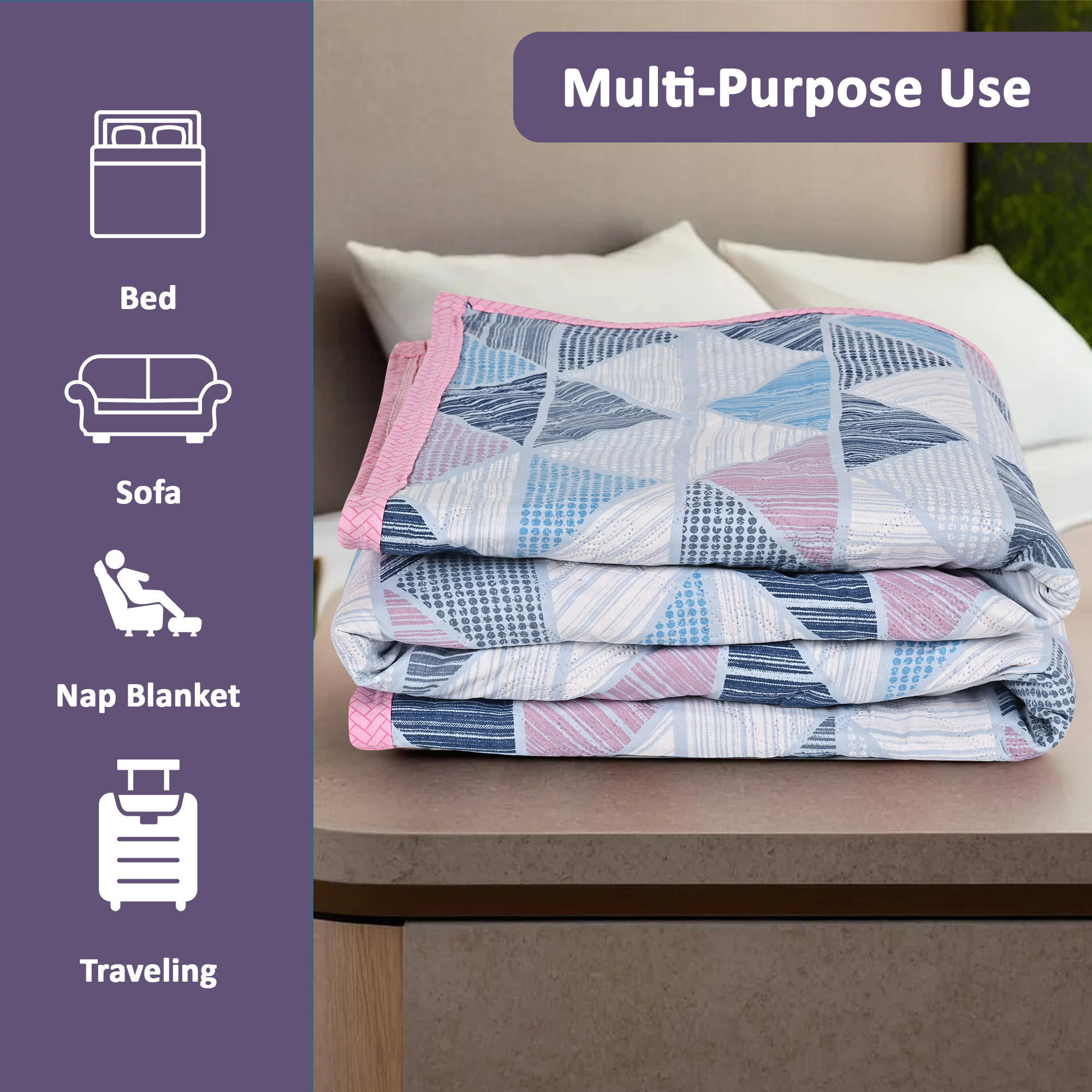 Kuber Industries 220 GSM Reversible AC Comforter for Double Bed  All Weather Warm  Soft Microfiber Quilt  Beautifully Crafted Razai Duvet  Kambal for Home  Zig-zag-White