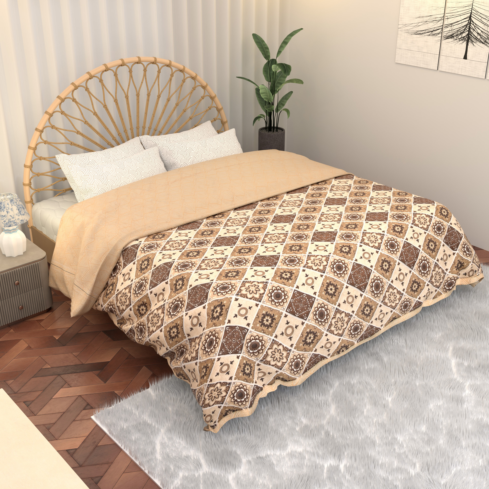 Kuber Industries 220 GSM Reversible AC Comforter for Double Bed  All Weather Warm  Soft Microfiber Quilt  Beautifully Crafted Razai Duvet  Kambal for Home  Rangoli -Brown