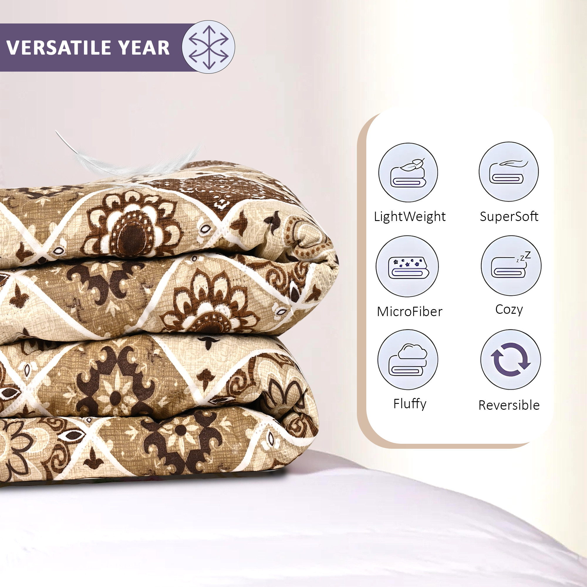 Kuber Industries 220 GSM Reversible AC Comforter for Double Bed  All Weather Warm  Soft Microfiber Quilt  Beautifully Crafted Razai Duvet  Kambal for Home  Rangoli -Brown