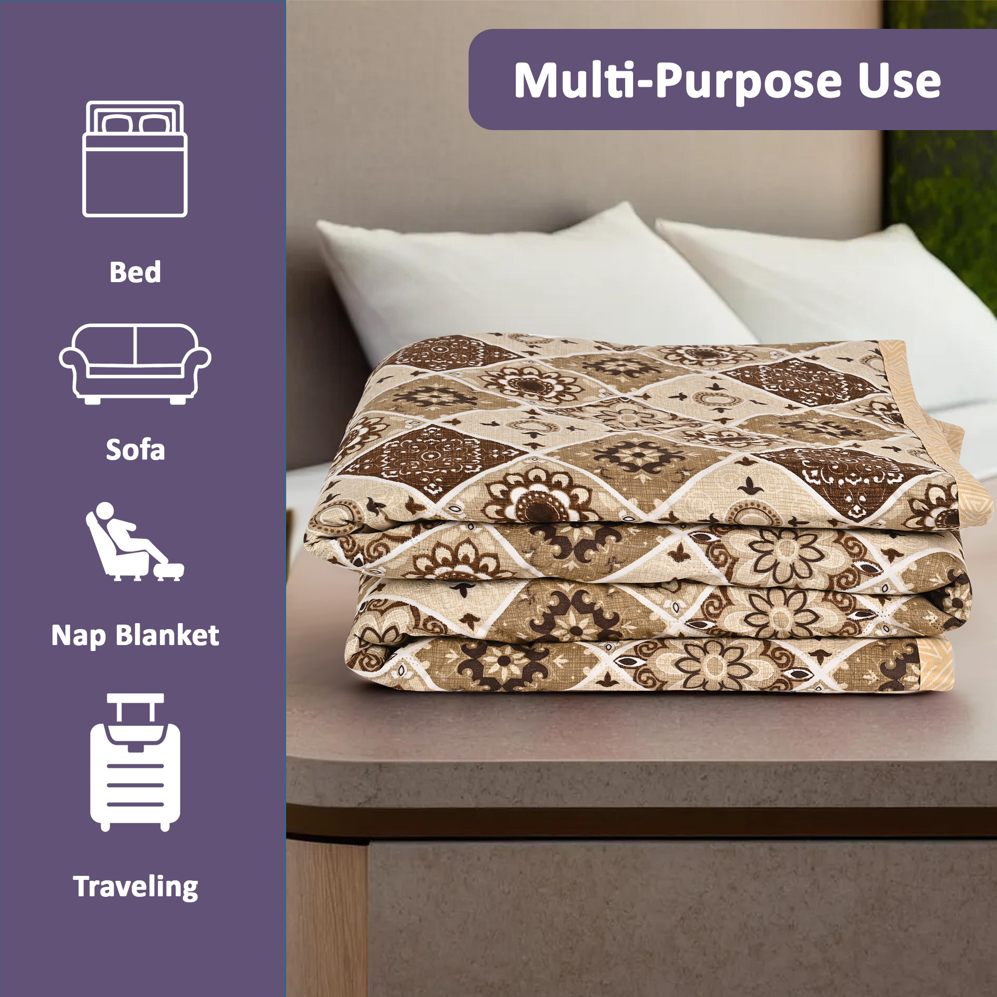 Kuber Industries 220 GSM Reversible AC Comforter for Double Bed  All Weather Warm  Soft Microfiber Quilt  Beautifully Crafted Razai Duvet  Kambal for Home  Rangoli -Brown