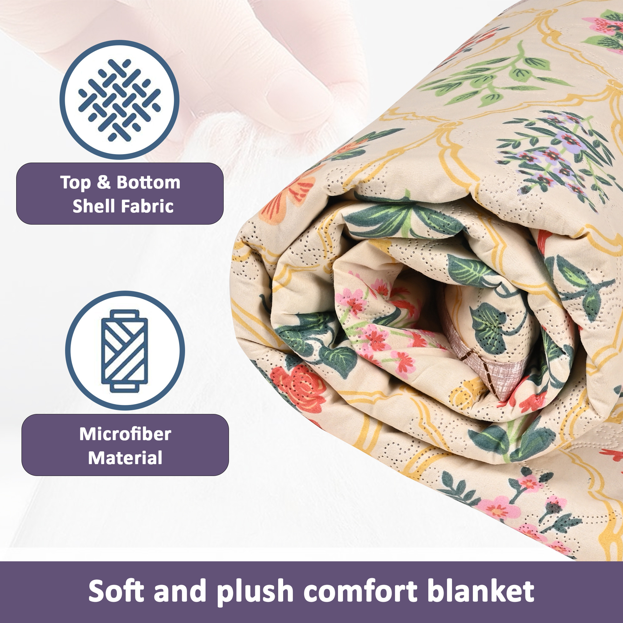 Kuber Industries 220 GSM Reversible AC Comforter for Double Bed  All Weather Warm  Soft Microfiber Quilt  Beautifully Crafted Razai Duvet  Kambal for Home  Floral -Beige