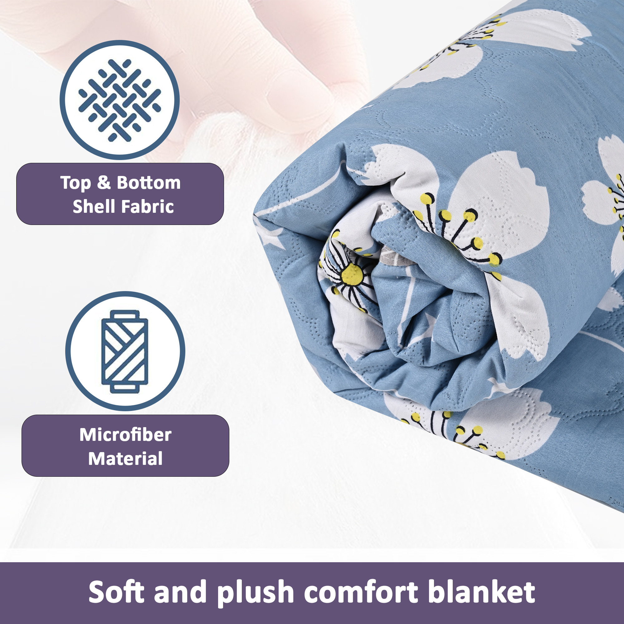 Kuber Industries 220 GSM Reversible AC Comforter for Double Bed  All Weather Warm  Soft Microfiber Quilt  Beautifully Crafted Razai Duvet  Kambal for Home  Flower -Blue