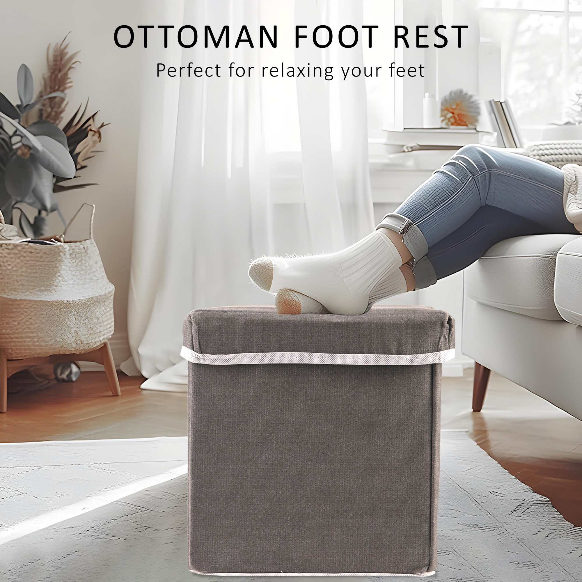 Kuber Industries 22L Folding Seating Stool  Sitting Stool for Living Room  Bedroom  Storage Stool for Footrest Dressing Table  Sofa Stool And Bedside Table with Storage  Grey