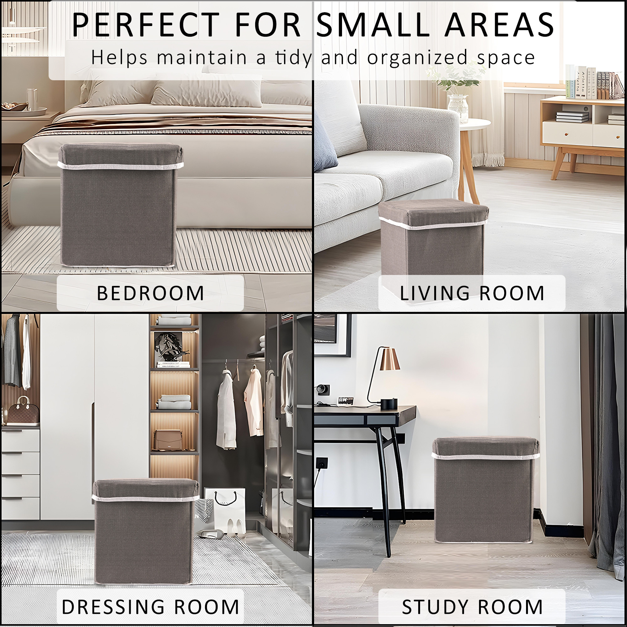 Kuber Industries 22L Folding Seating Stool  Sitting Stool for Living Room  Bedroom  Storage Stool for Footrest Dressing Table  Sofa Stool And Bedside Table with Storage  Grey