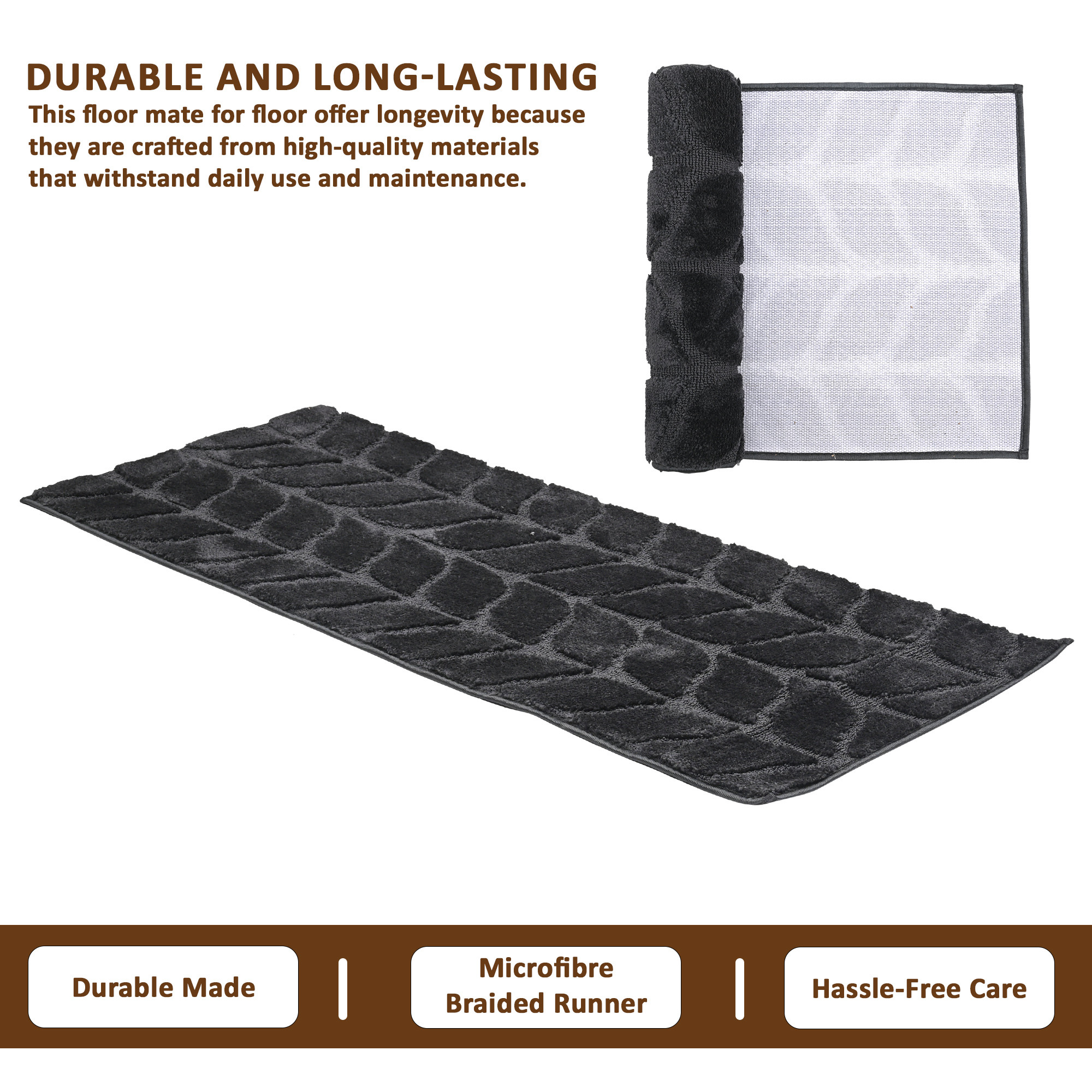 Kuber Industries 22x55 Inch Anti-Skid Microfibre Bed Side Runner for Bedroom  Gentle  Soft Rugs for Living Area  Long Kitchen Runner for Floor  Leaf Design - Grey