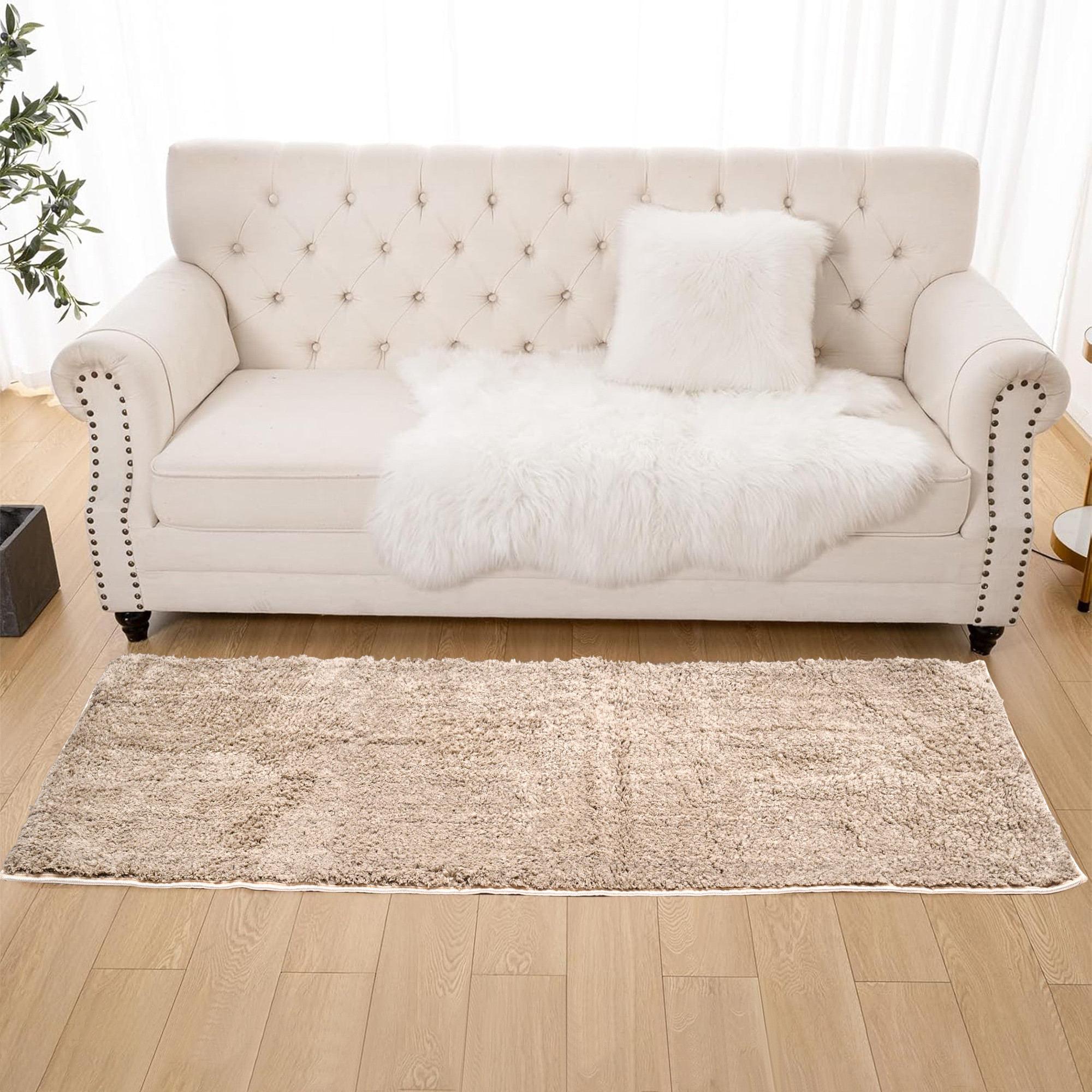 Kuber Industries 22x55 Inch Super Soft Runner for Bedroom  Living Room  Durable Bedside Carpet  Kitchen Runner for Floor  Foldable Rugs  Mat for Home  Cream