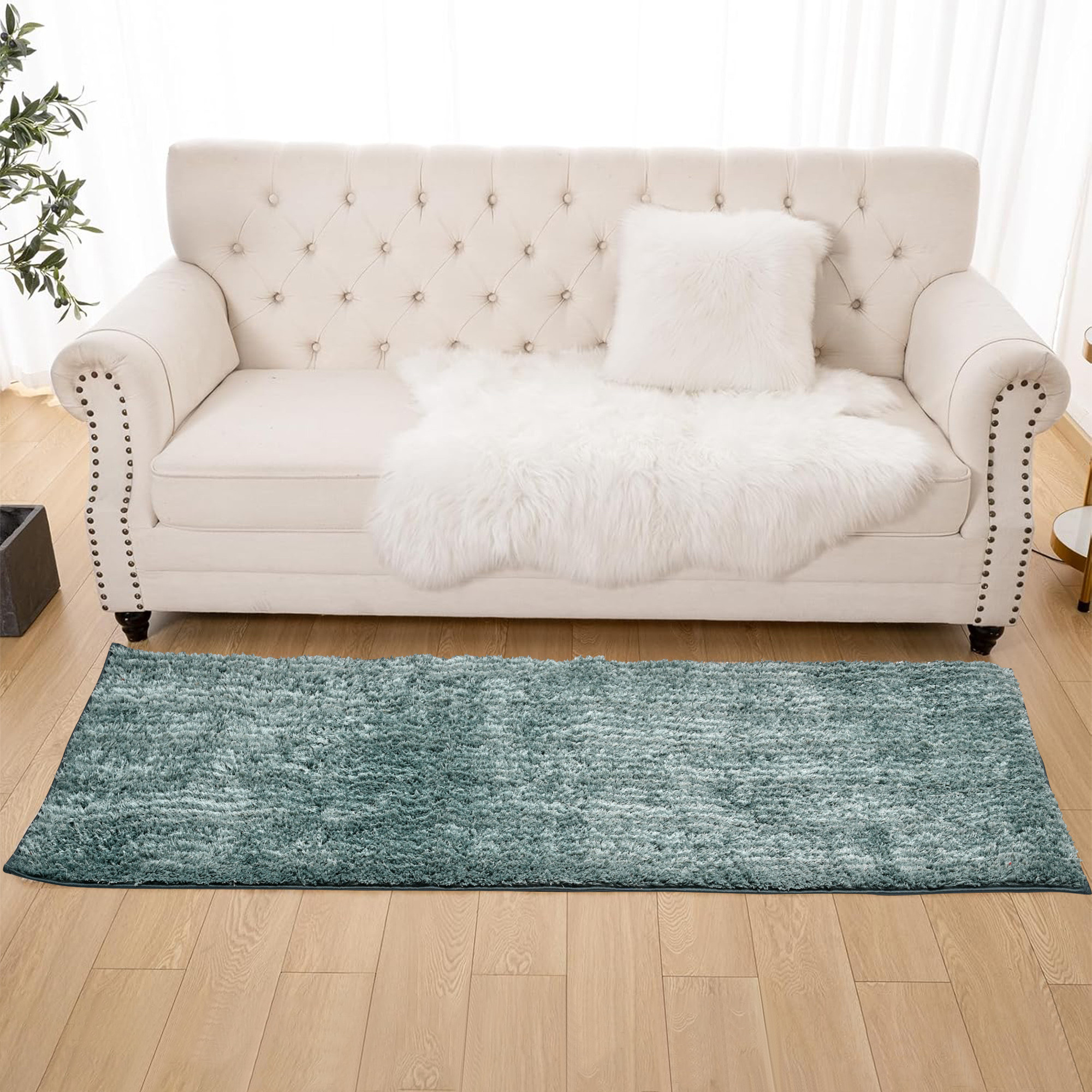 Kuber Industries 22x55 Inch Super Soft Runner for Bedroom  Living Room  Durable Bedside Carpet  Kitchen Runner for Floor  Foldable Rugs  Mat for Home  Light Green