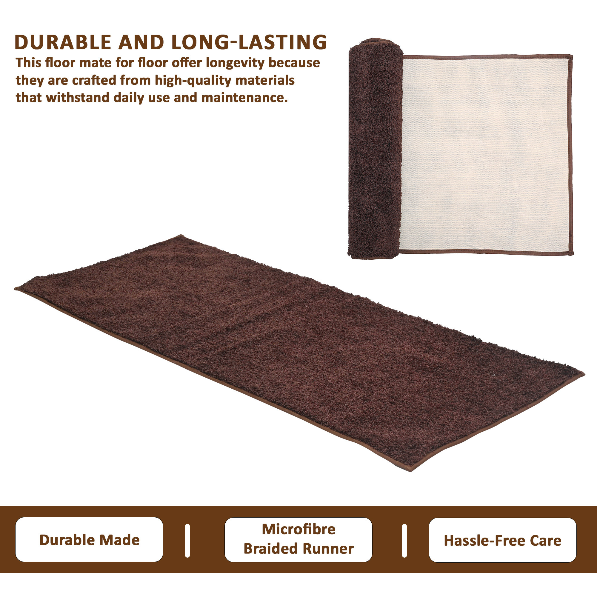 Kuber Industries 22x55 Inch Super Soft Runner for Bedroom  Living Room  Durable Bedside Carpet  Kitchen Runner for Floor  Foldable Rugs  Mat for Home  Brown