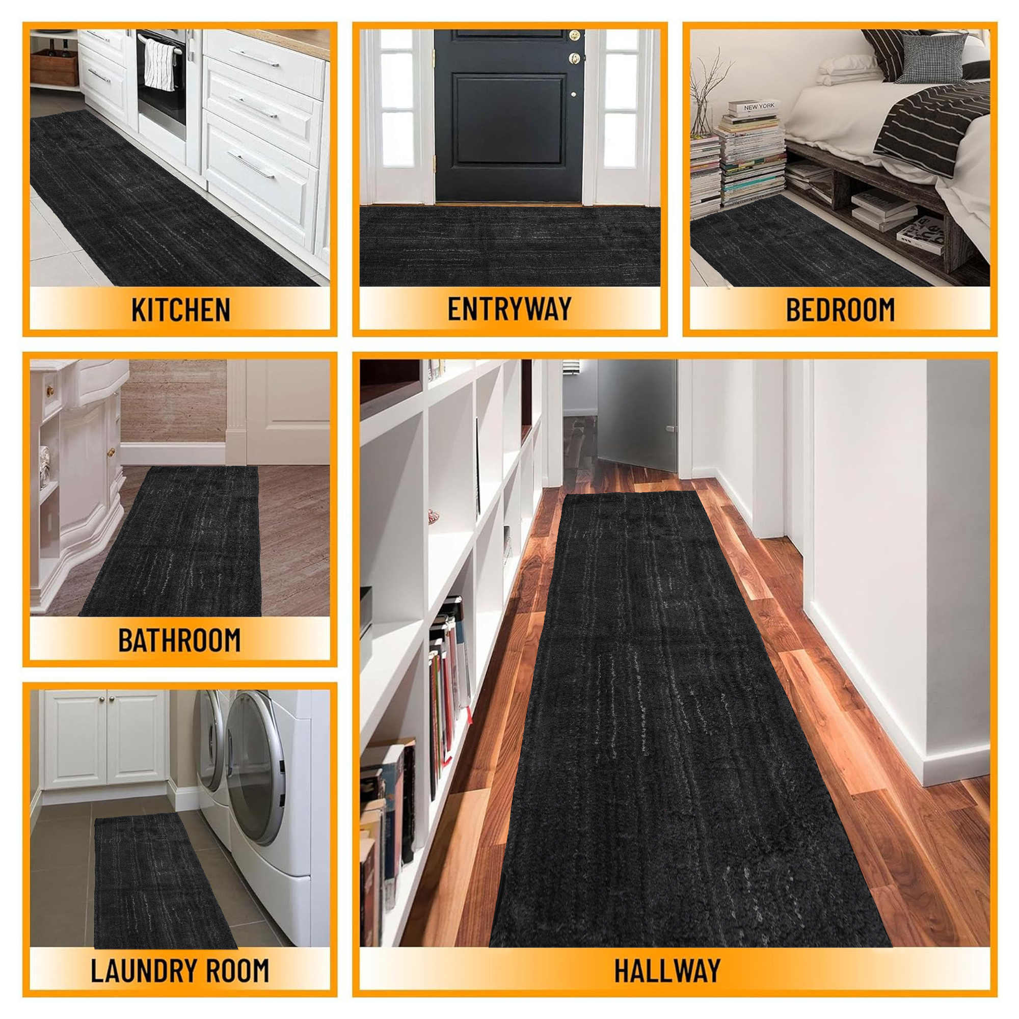 Kuber Industries 22x55 Inch Super Soft Runner for Bedroom  Living Room  Durable Bedside Carpet  Kitchen Runner for Floor  Foldable Rugs  Mat for Home  Dark Grey