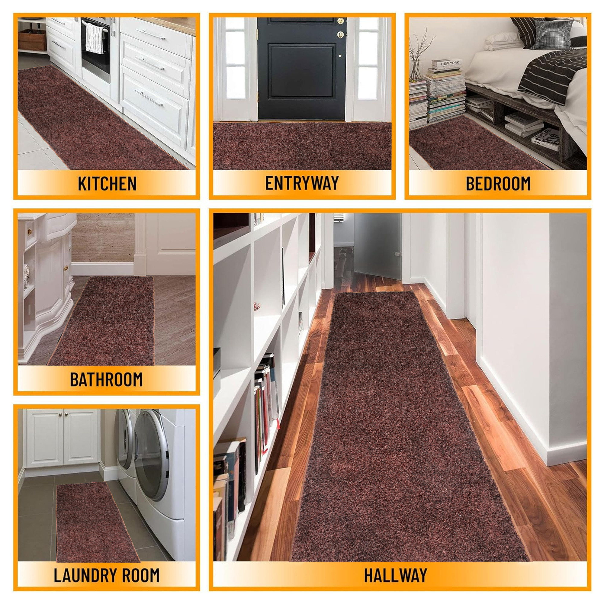 Kuber Industries 22x55 Inch Super Soft Runner for Bedroom  Living Room  Durable Bedside Carpet  Kitchen Runner for Floor  Foldable Rugs  Mat for Home  Brown