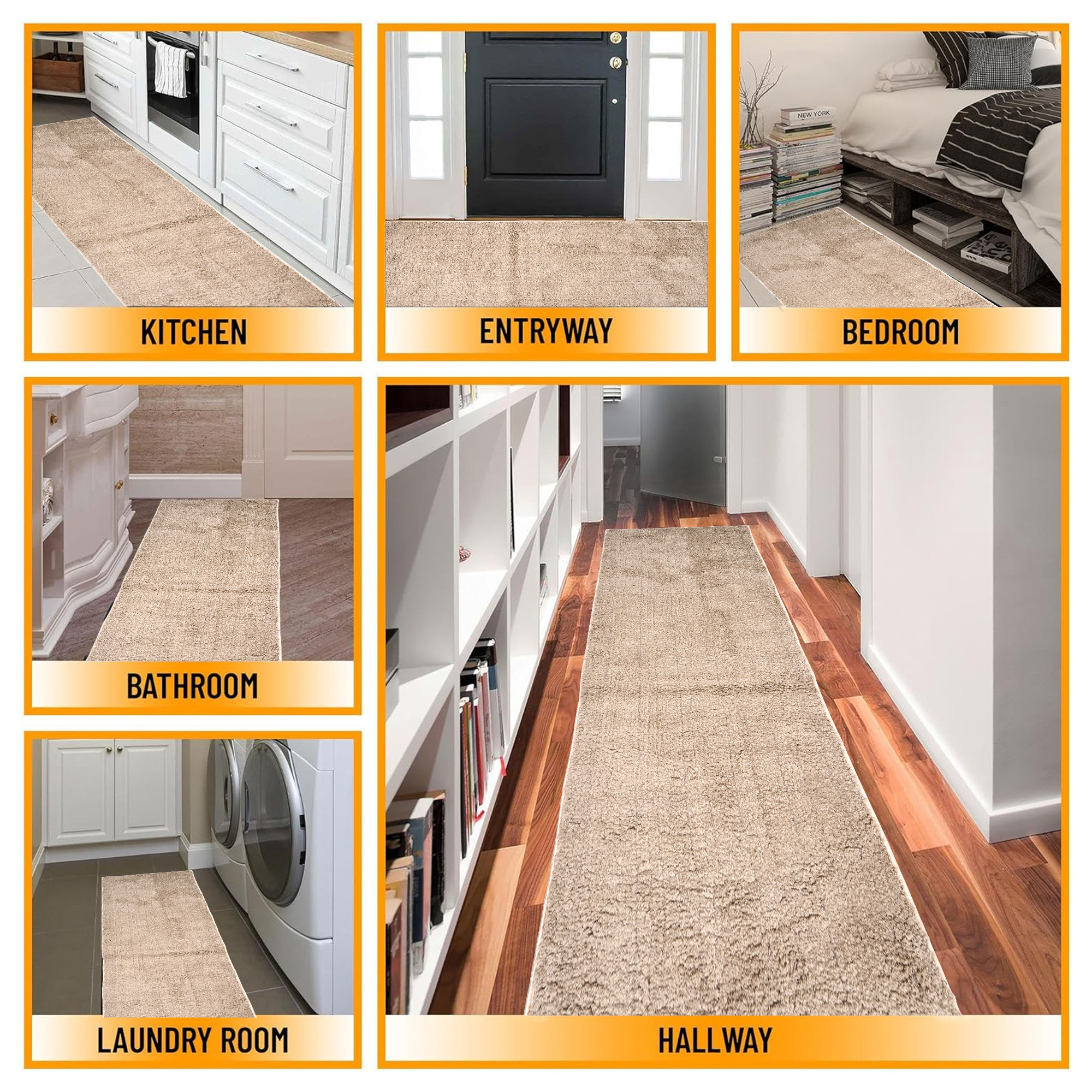 Kuber Industries 22x55 Inch Super Soft Runner for Bedroom  Living Room  Durable Bedside Carpet  Kitchen Runner for Floor  Foldable Rugs  Mat for Home  Cream