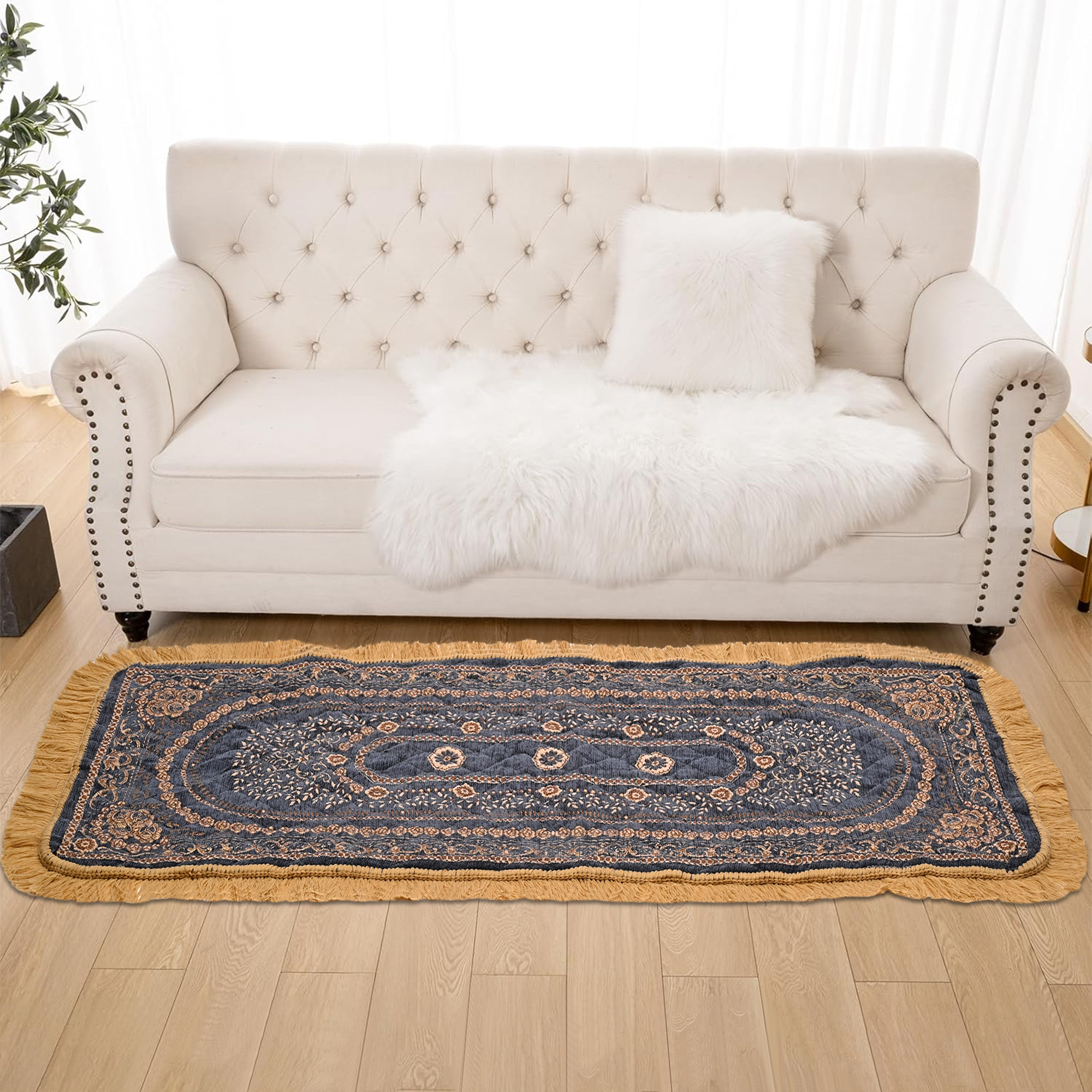 Kuber Industries 22x60 Inch Runner for Bedroom  Living Room  Foldable  Durable Bedside CarpetMat  Kitchen Runner for Floor Home  Office  Gold  Grey