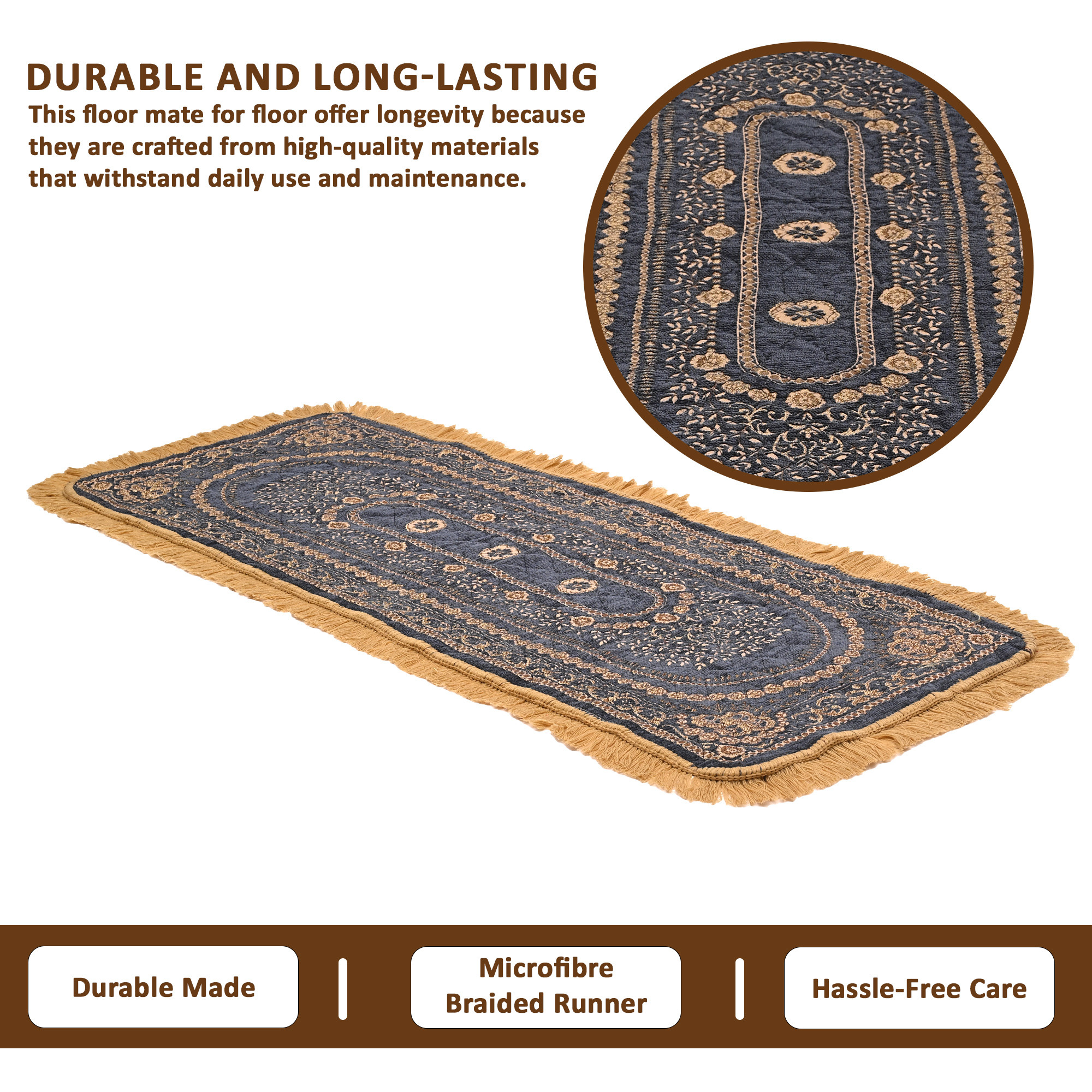 Kuber Industries 22x60 Inch Runner for Bedroom  Living Room  Foldable  Durable Bedside CarpetMat  Kitchen Runner for Floor Home  Office  Gold  Grey