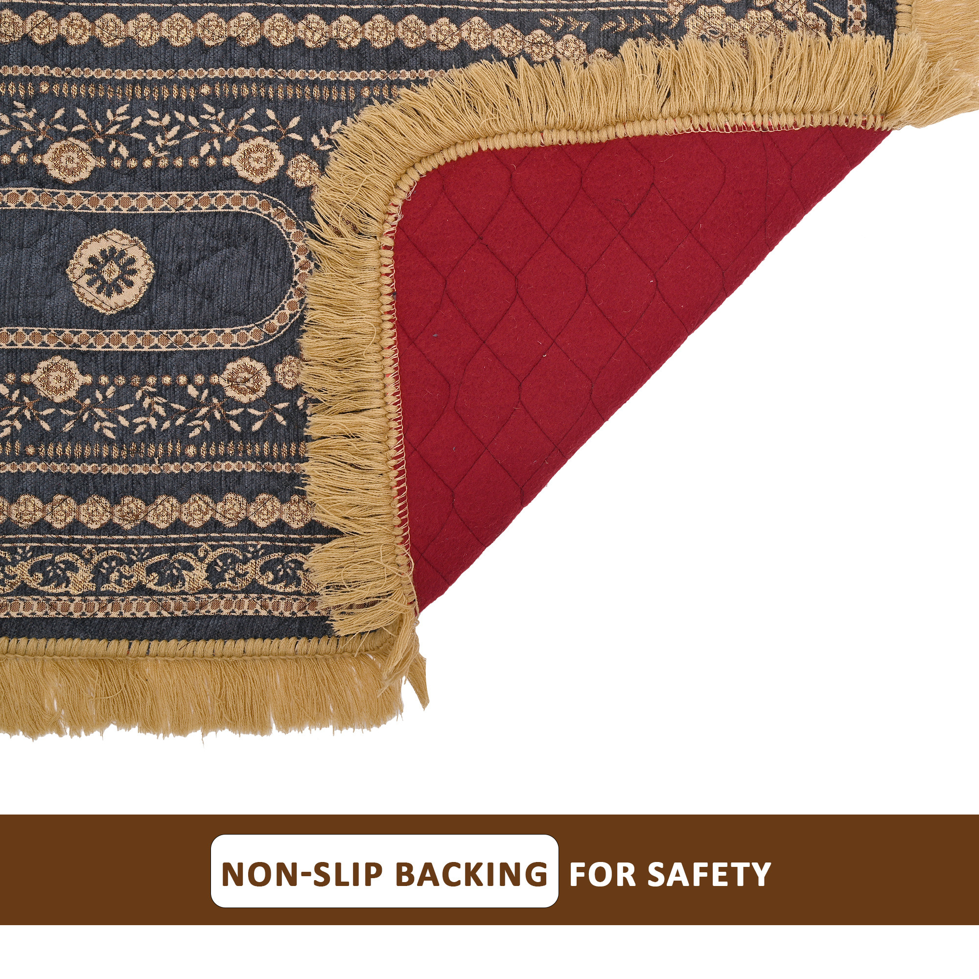 Kuber Industries 22x60 Inch Runner for Bedroom  Living Room  Foldable  Durable Bedside CarpetMat  Kitchen Runner for Floor Home  Office  Gold  Grey