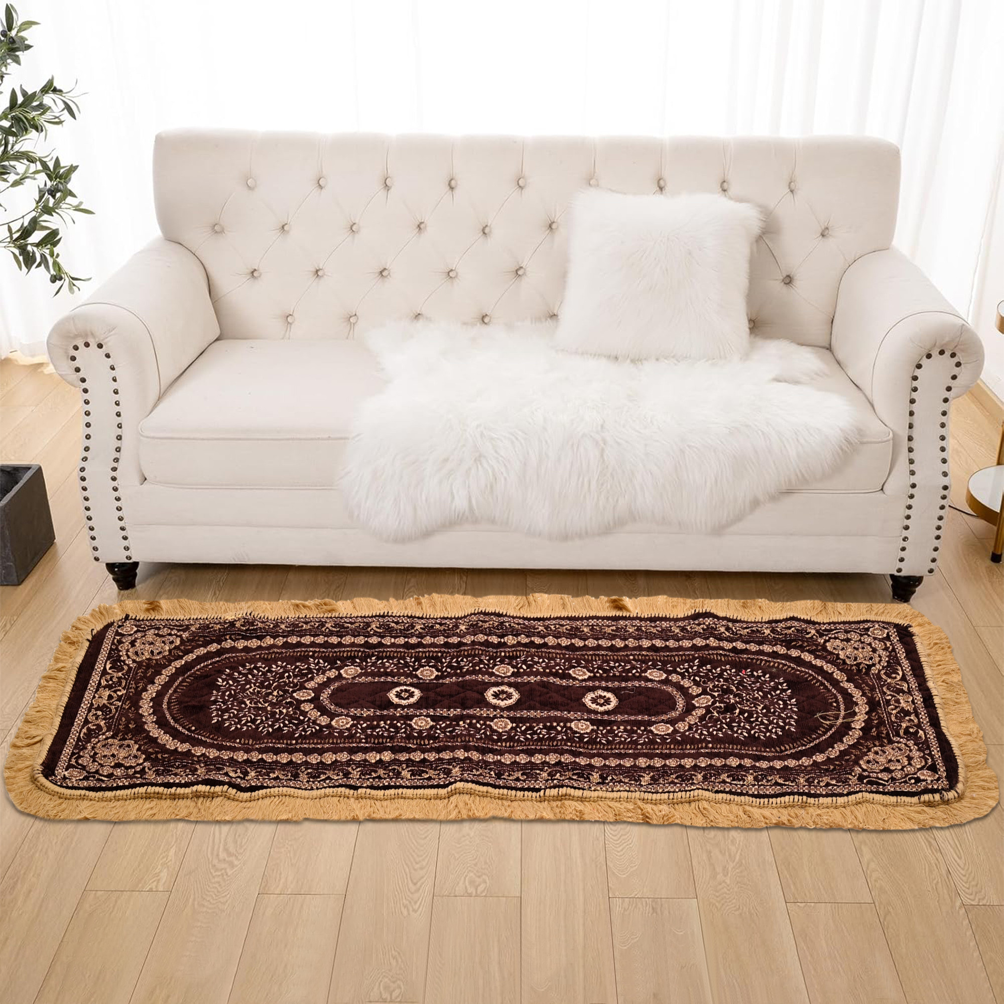 Kuber Industries 22x60 Inch Runner for Bedroom  Living Room  Foldable  Durable Bedside CarpetMat  Kitchen Runner for Floor Home  Office  Gold  Brown