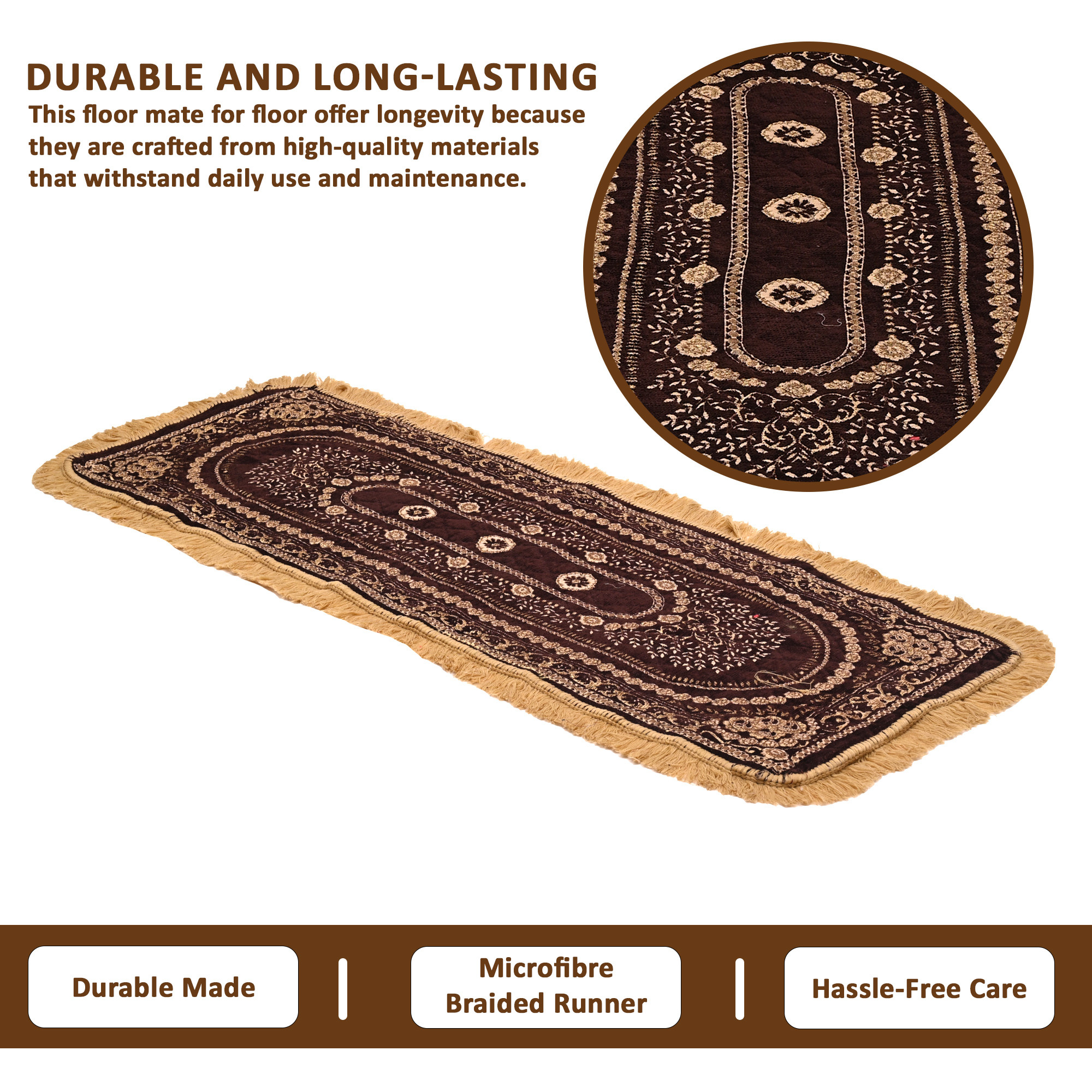 Kuber Industries 22x60 Inch Runner for Bedroom  Living Room  Foldable  Durable Bedside CarpetMat  Kitchen Runner for Floor Home  Office  Gold  Brown