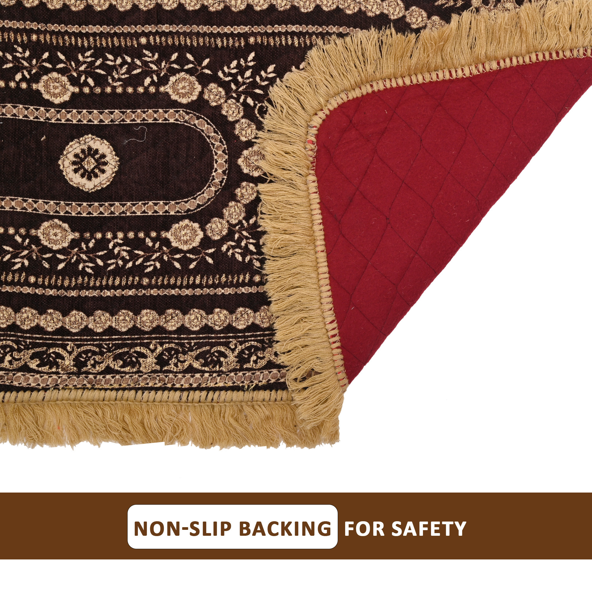 Kuber Industries 22x60 Inch Runner for Bedroom  Living Room  Foldable  Durable Bedside CarpetMat  Kitchen Runner for Floor Home  Office  Gold  Brown