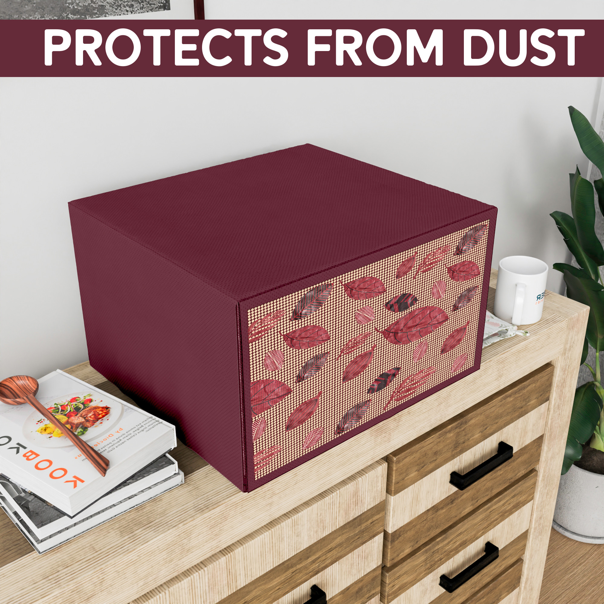 Kuber Industries 23 Ltr Dusproof Full Microwave Cover With Zip  Otg Oven Accessories for Durable  Dustroof Kitchen Decor  Leaf Yellow  Red