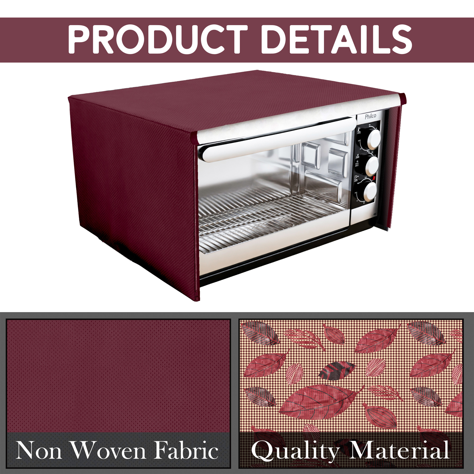 Kuber Industries 23 Ltr Dusproof Full Microwave Cover With Zip  Otg Oven Accessories for Durable  Dustroof Kitchen Decor  Leaf Yellow  Red