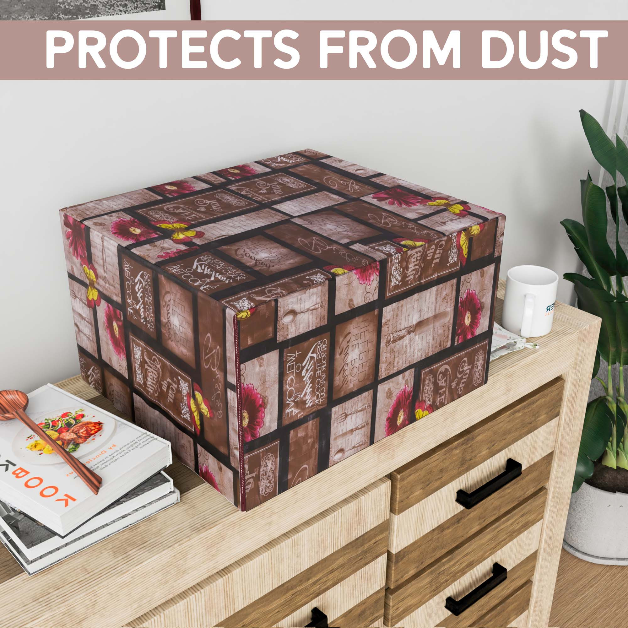 Kuber Industries 23 Ltr Dustproof Full Microwave Cover  Otg Oven Accessories for Durable  Dustroof Kitchen Decor  Flowers Pink  Brown