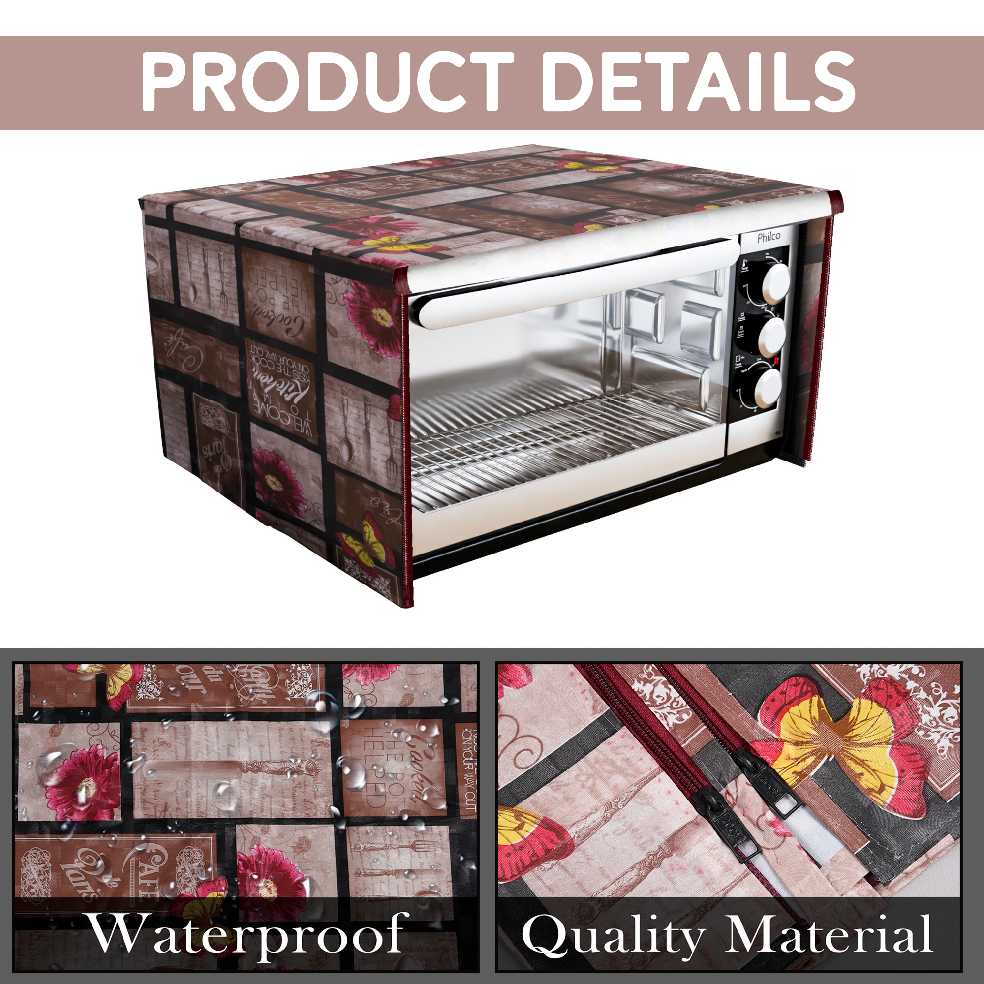 Kuber Industries 23 Ltr Dustproof Full Microwave Cover  Otg Oven Accessories for Durable  Dustroof Kitchen Decor  Flowers Pink  Brown