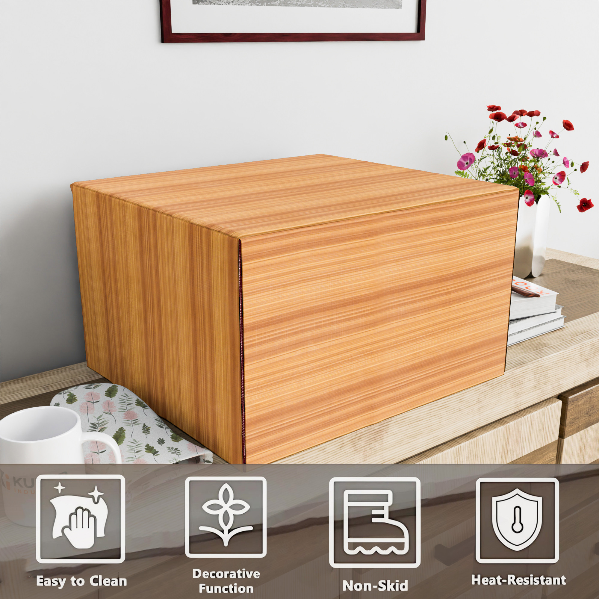 Kuber Industries 23 Ltr Dustproof Full Microwave Cover  Otg Oven Accessories for Durable  Dustroof Kitchen Decor  Golden Linings