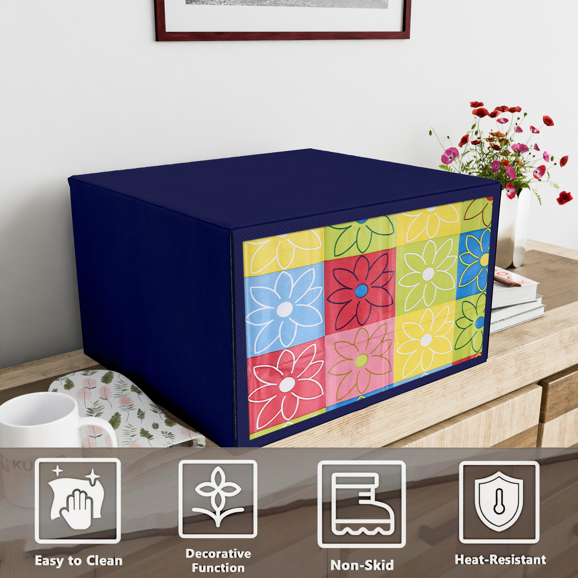 Kuber Industries 23 Ltr Dustproof Full Microwave Cover  Otg Oven Accessories for Durable  Dustroof Kitchen Decor  Checks Flower Multicolour