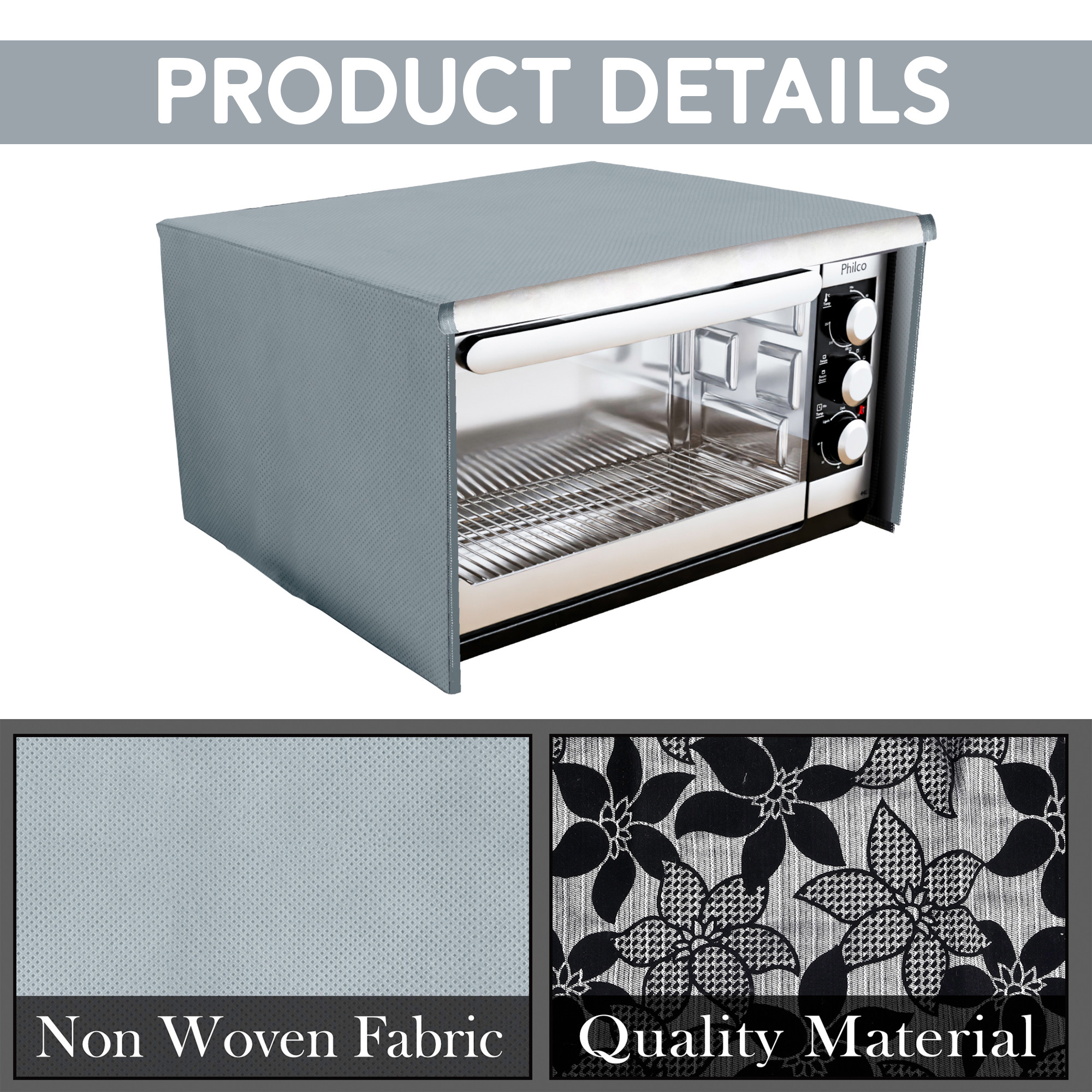 Kuber Industries 23 Ltr Dustproof Full Microwave Cover  Otg Oven Accessories for Durable  Dustroof Kitchen Decor  Flowers Grey Black