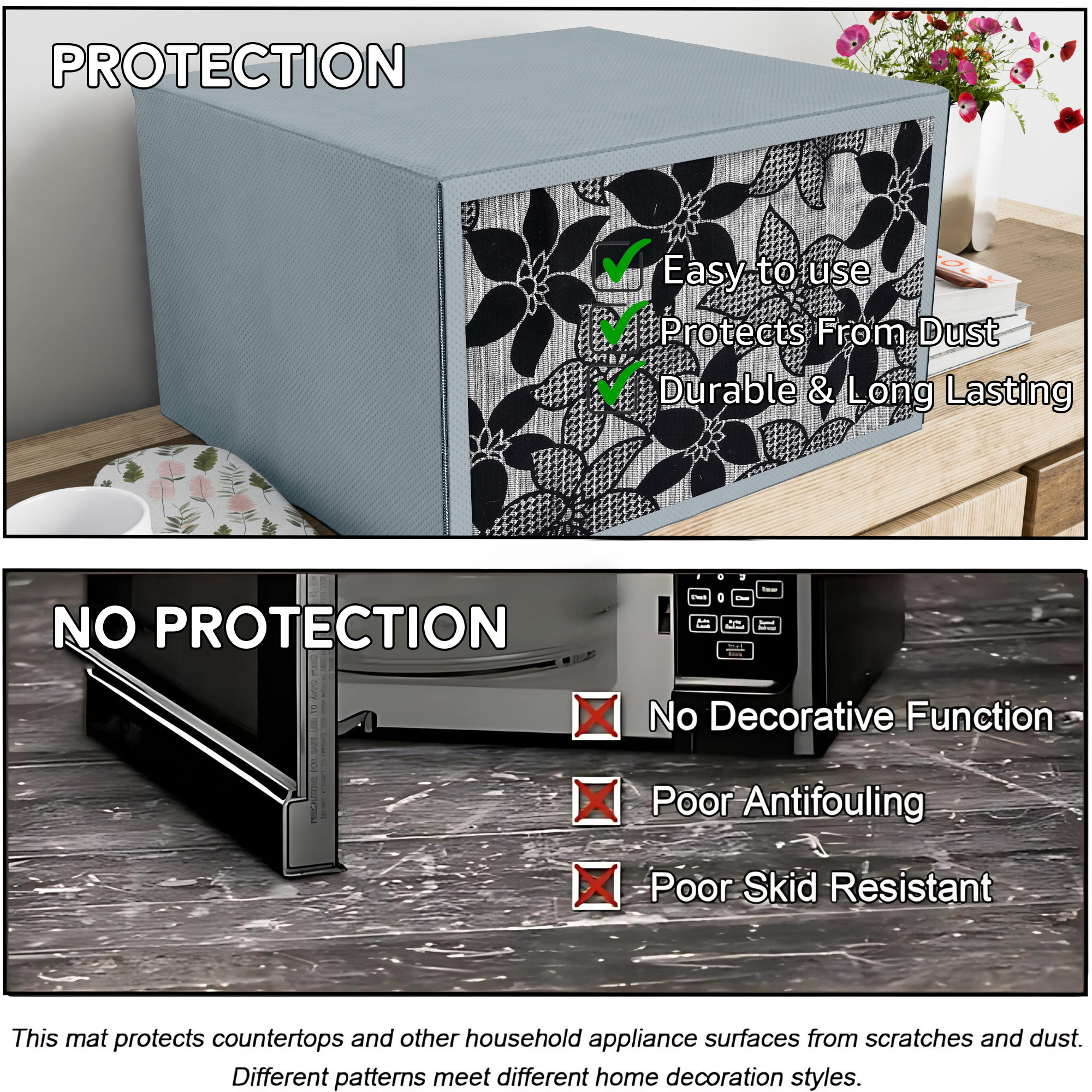 Kuber Industries 23 Ltr Dustproof Full Microwave Cover  Otg Oven Accessories for Durable  Dustroof Kitchen Decor  Flowers Grey Black