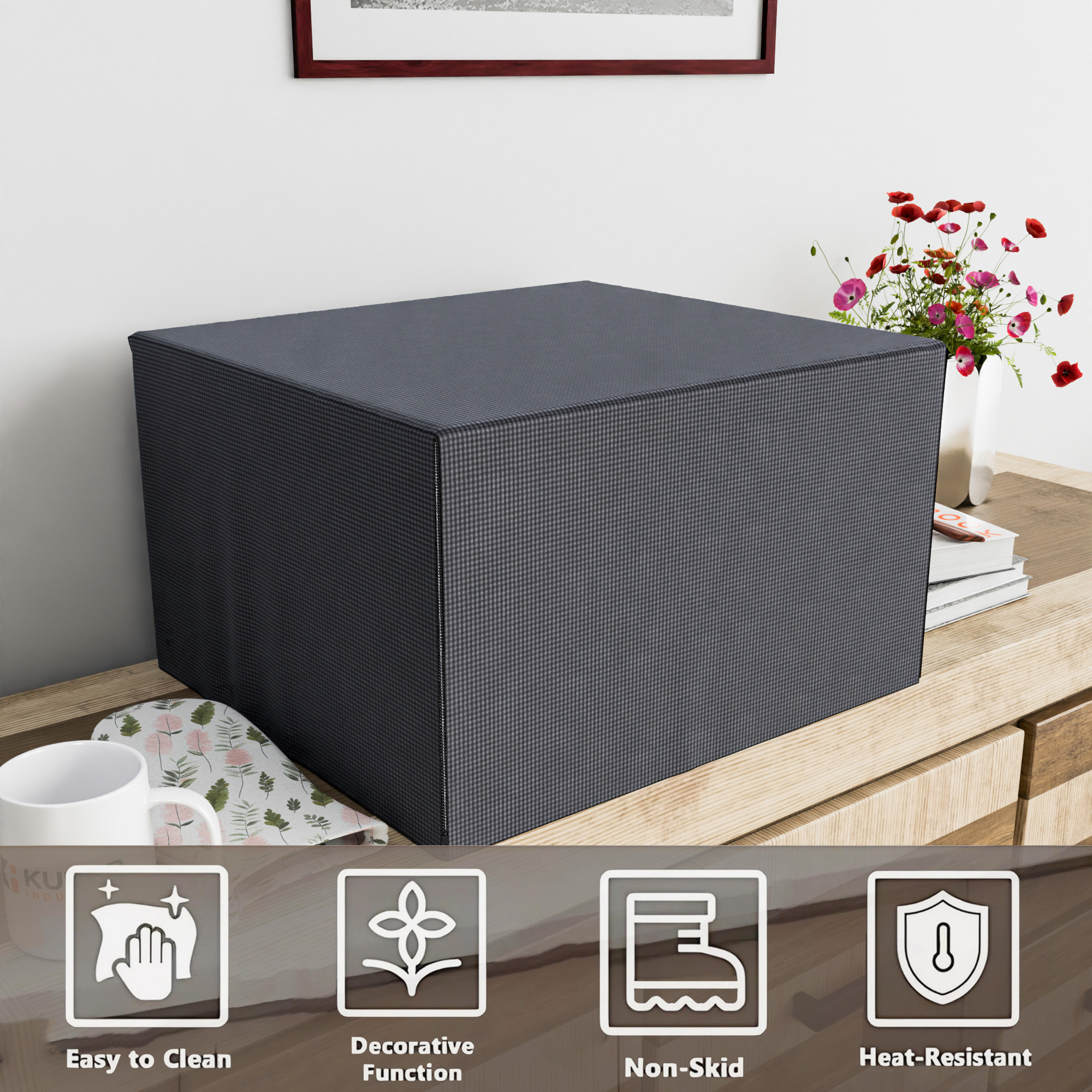 Kuber Industries 23 Ltr Dustproof Full Microwave Cover with Zip  Convection OTG Oven  Accessories Kitchen Decor  Checkered - Grey