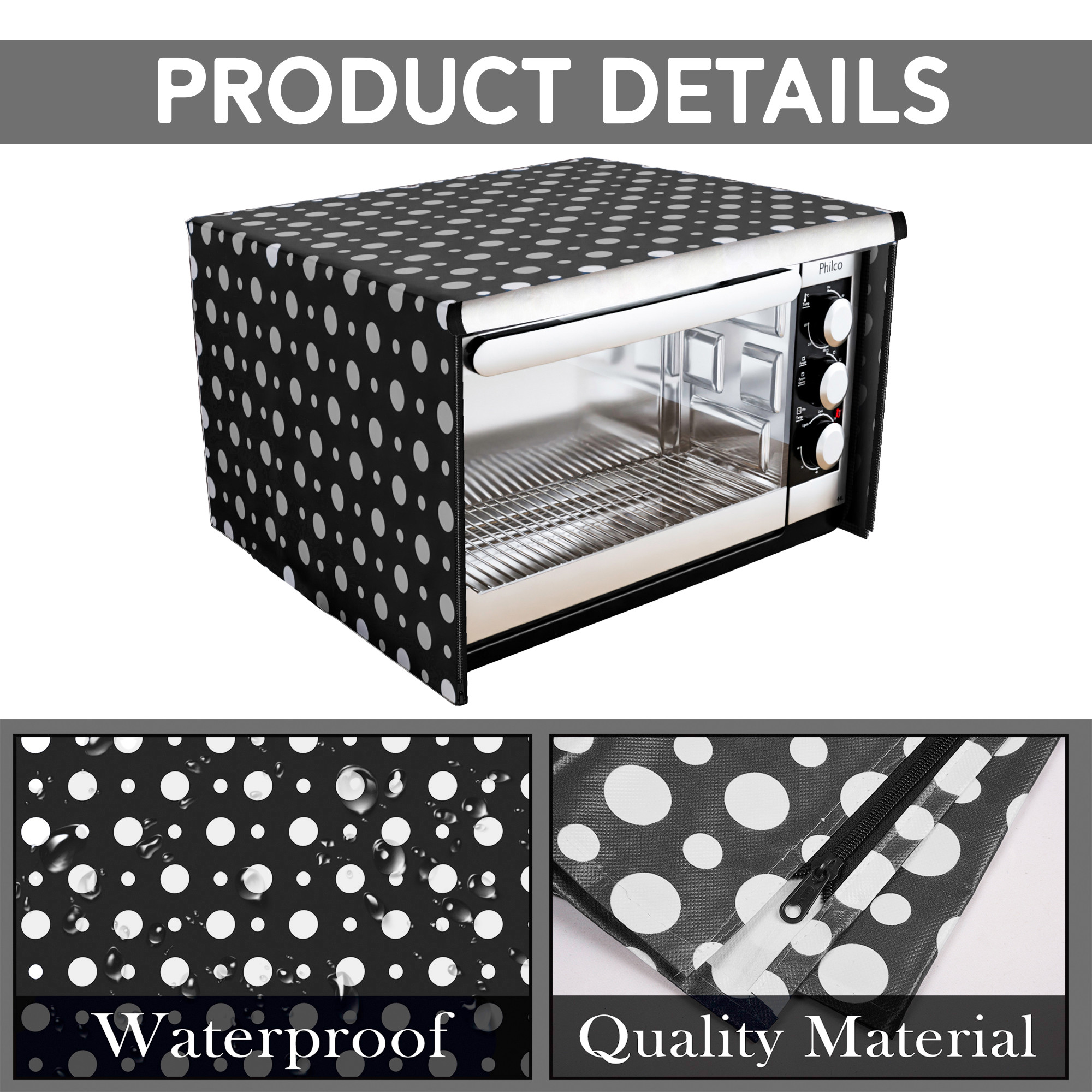 Kuber Industries 23 Ltr Dustproof Full Microwave Cover with Zip  Convection OTG Oven  Accessories Kitchen Decor  Polka Dots - White  Dark Grey