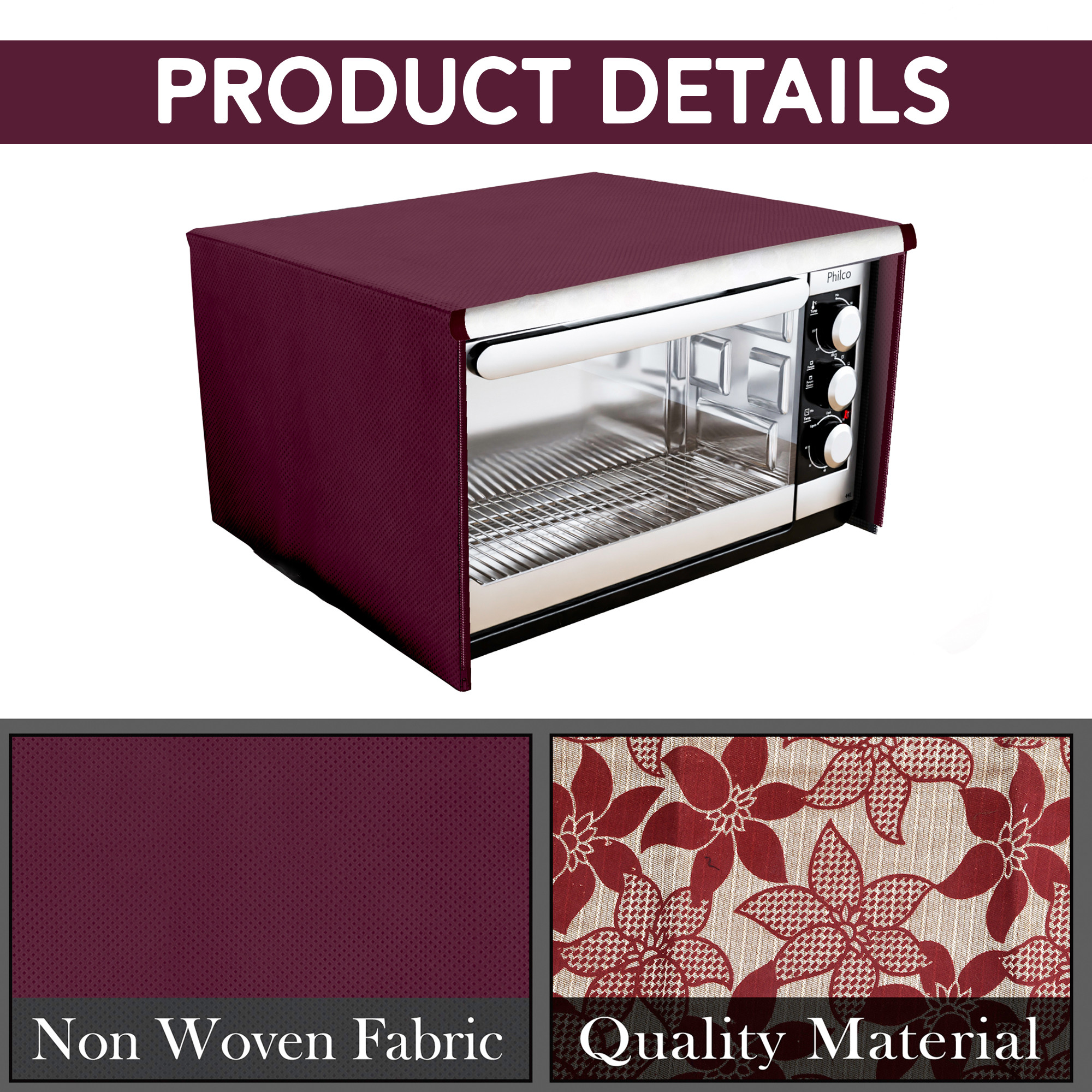 Kuber Industries 23 Ltr Dustproof Full Microwave Cover with Zip  Convection OTG Oven  Accessories Kitchen Decor  Flower Print - Light Maroon