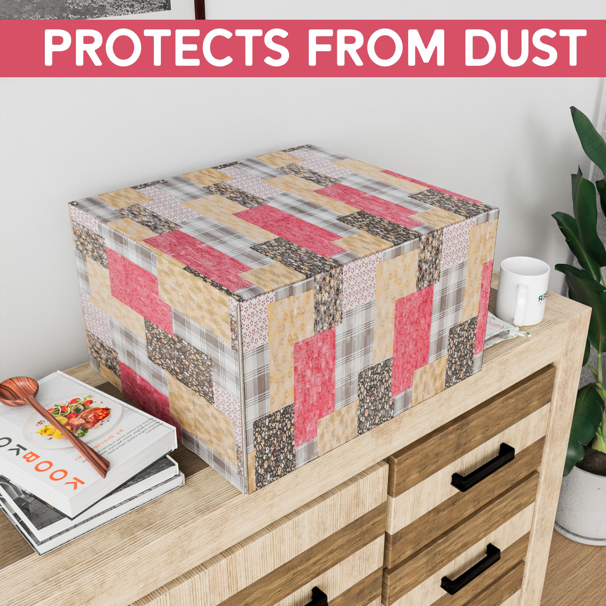 Kuber Industries 23 Ltr Dustproof Full Microwave Cover with Zip  Convection OTG Oven  Accessories Kitchen Decor  Barik Print - Multicolor