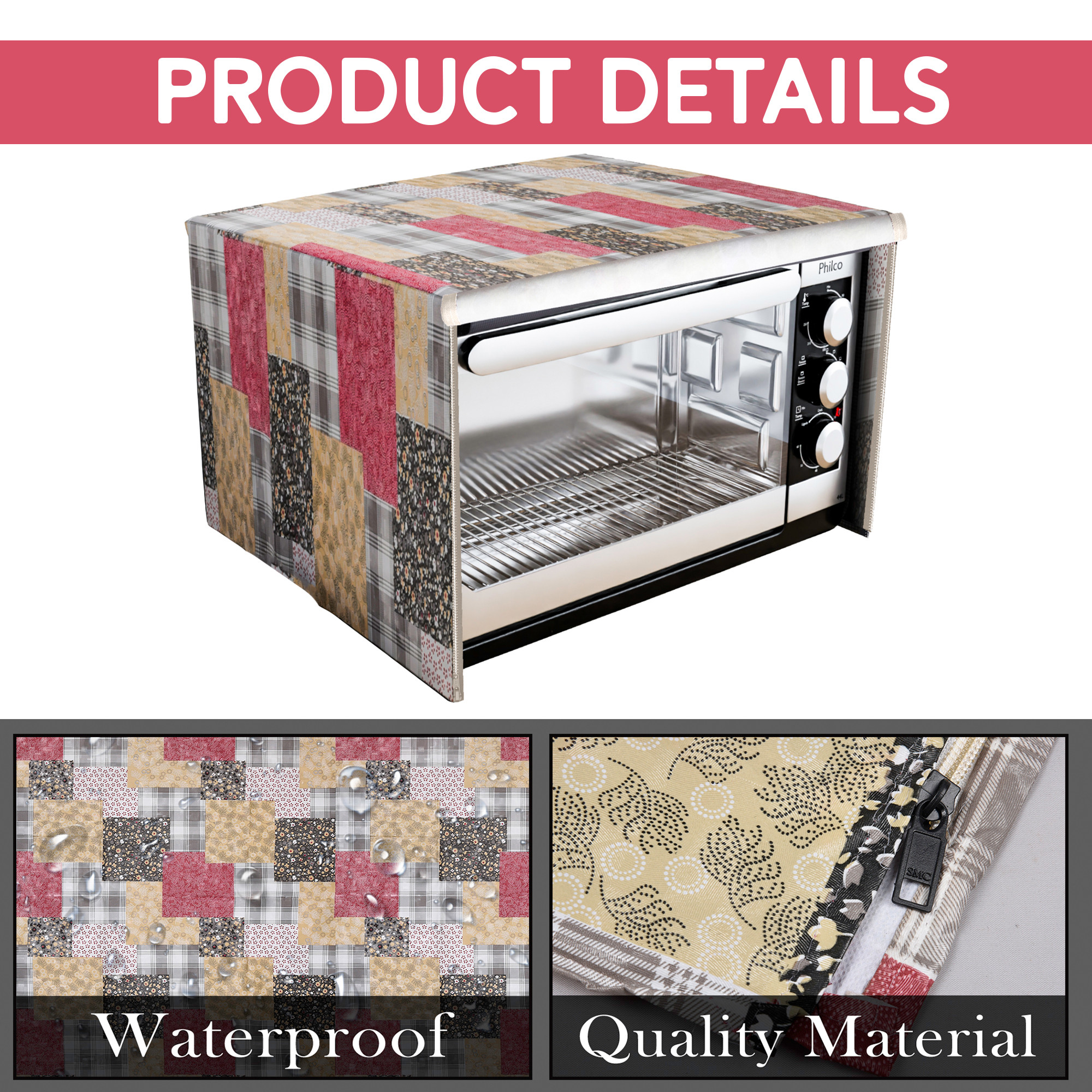 Kuber Industries 23 Ltr Dustproof Full Microwave Cover with Zip  Convection OTG Oven  Accessories Kitchen Decor  Barik Print - Multicolor