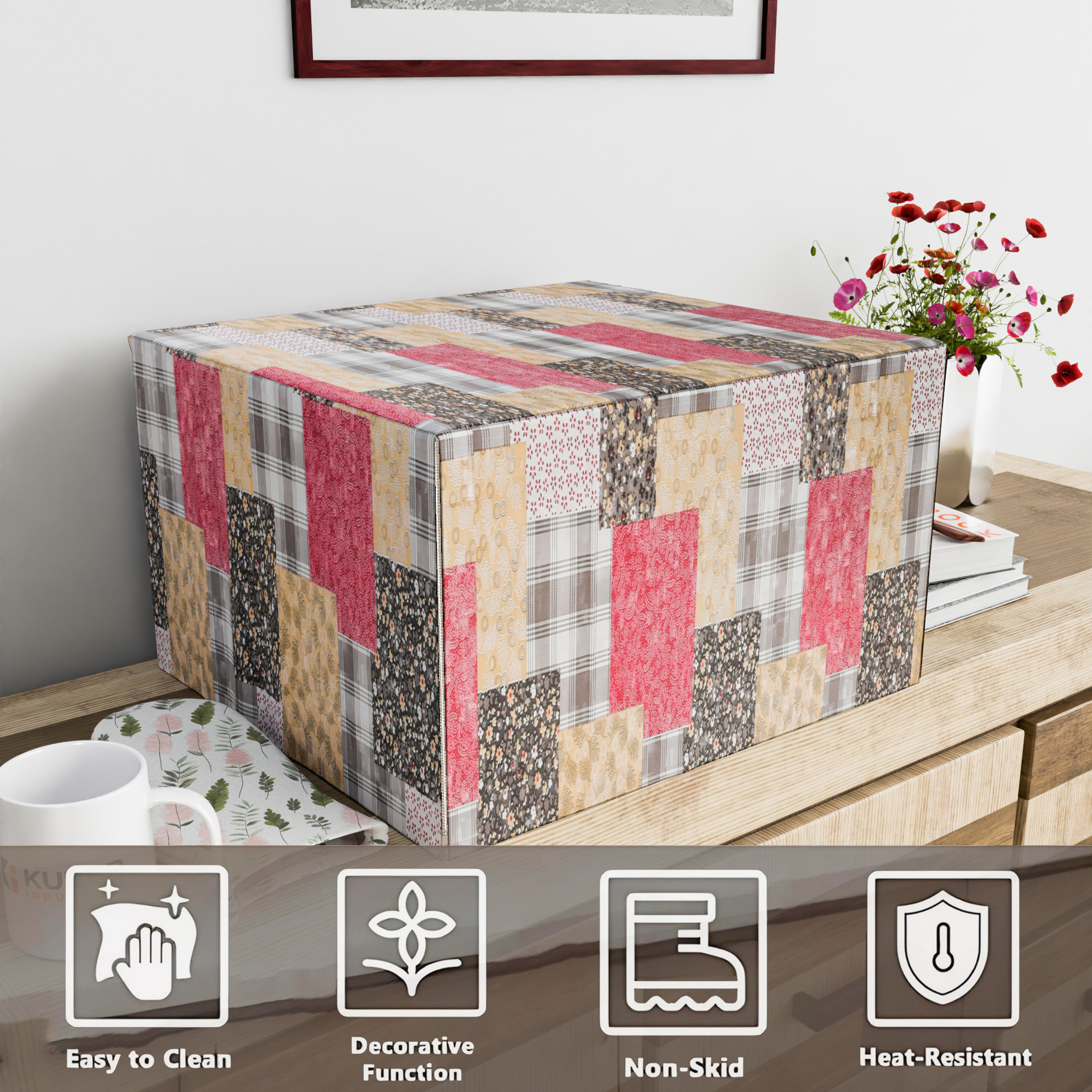 Kuber Industries 23 Ltr Dustproof Full Microwave Cover with Zip  Convection OTG Oven  Accessories Kitchen Decor  Barik Print - Multicolor