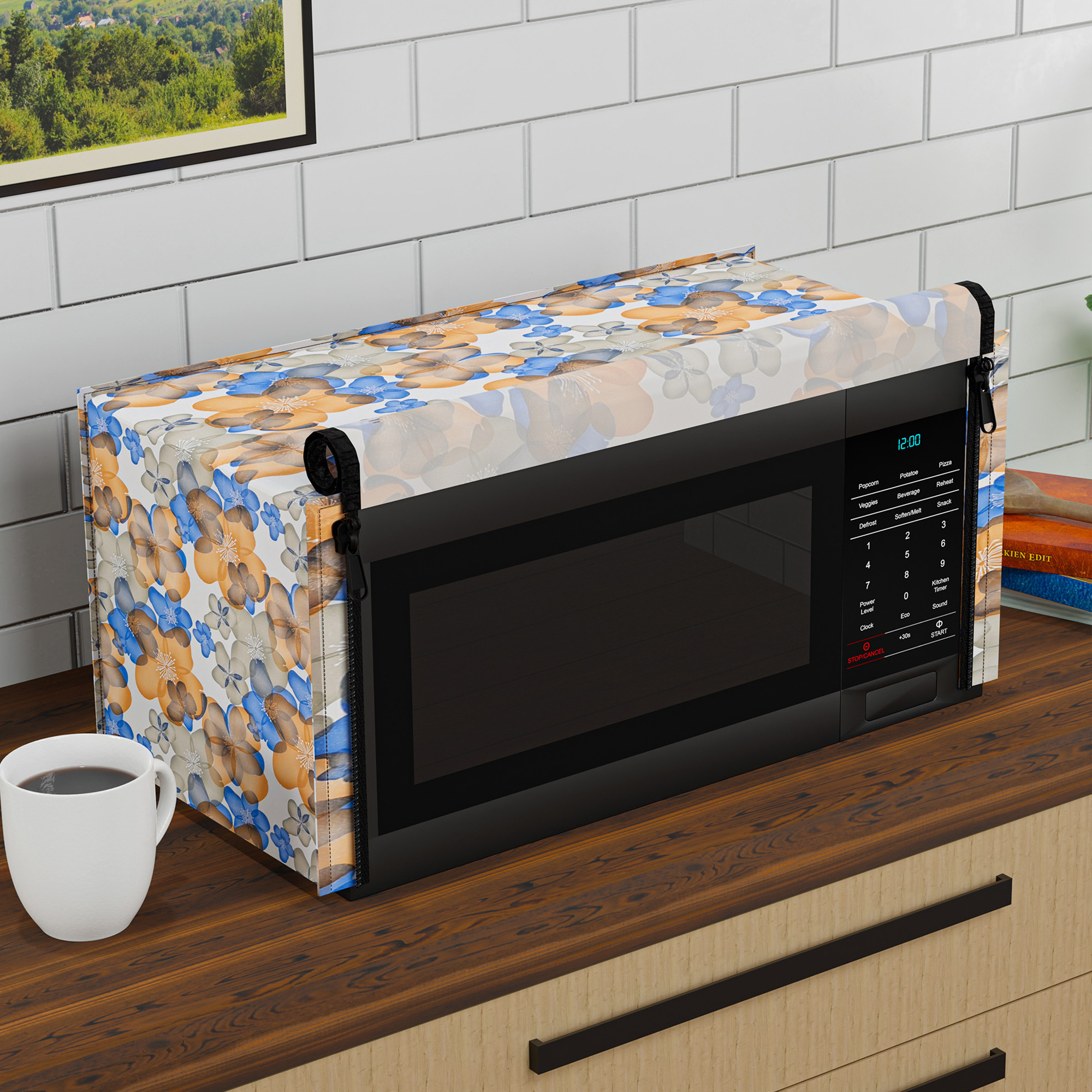 Kuber Industries 23L PVC Dustproof  Spill Resistant Microwave Cover with Ventillation Mesh  Durable Convection  Oven OTG CoversAccessories for Home Decor  Multi Floral-WhiteBlue