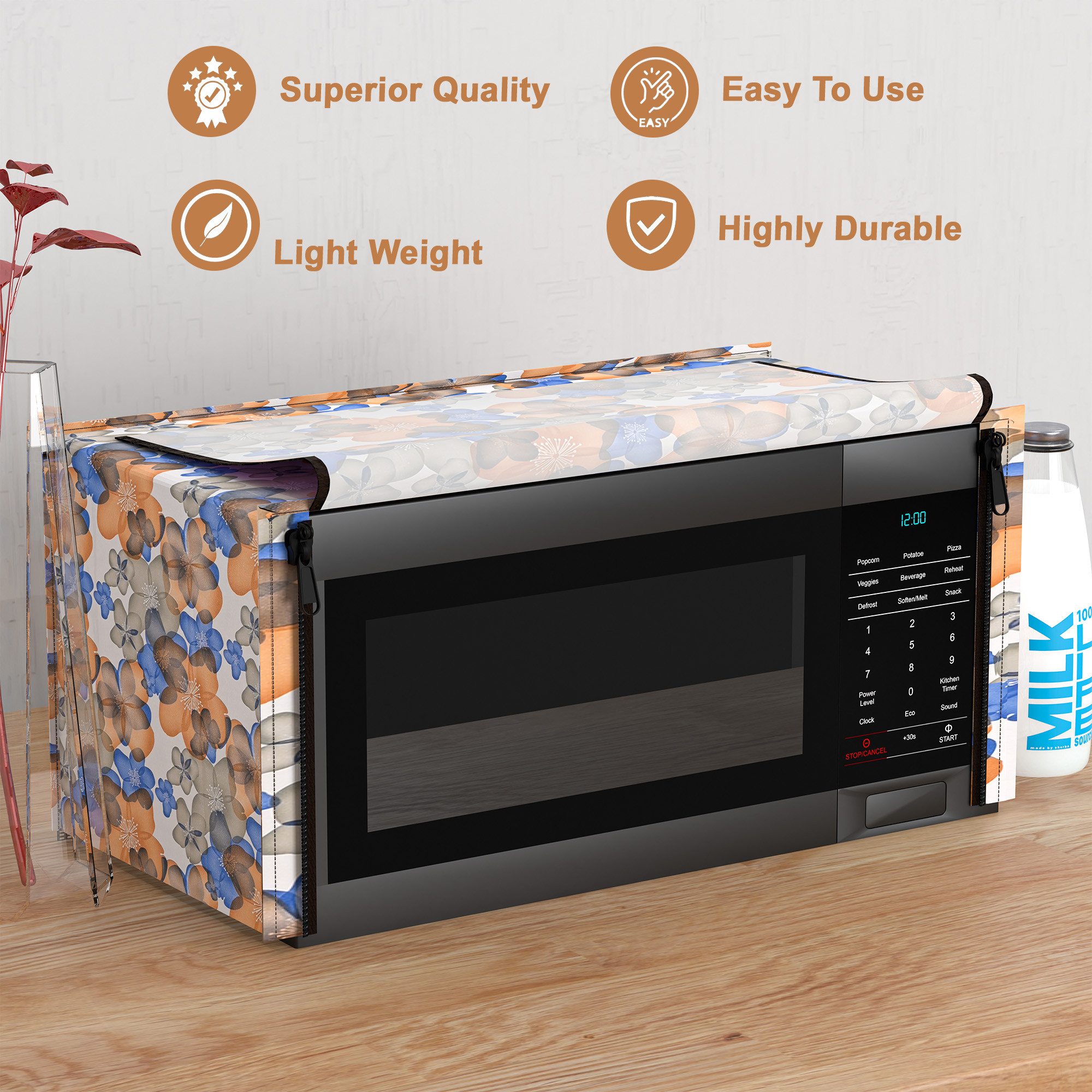 Kuber Industries 23L PVC Dustproof  Spill Resistant Microwave Cover with Ventillation Mesh  Durable Convection  Oven OTG CoversAccessories for Home Decor  Multi Floral-WhiteBlue