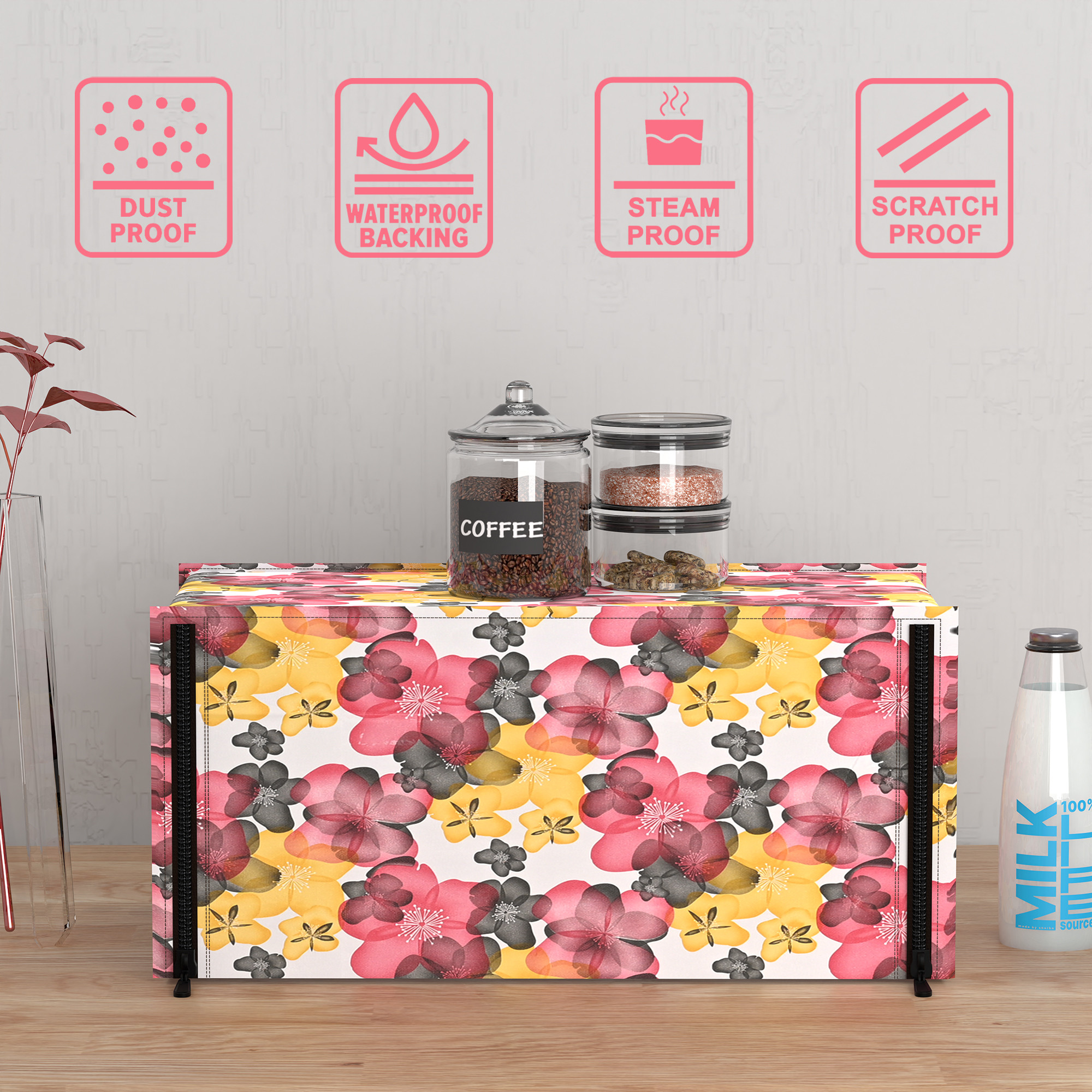 Kuber Industries 23L PVC Dustproof  Spill Resistant Microwave Cover with Ventillation Mesh  Durable Convection  Oven OTG CoversAccessories for Home Decor  Multi Floral-WhiteRed