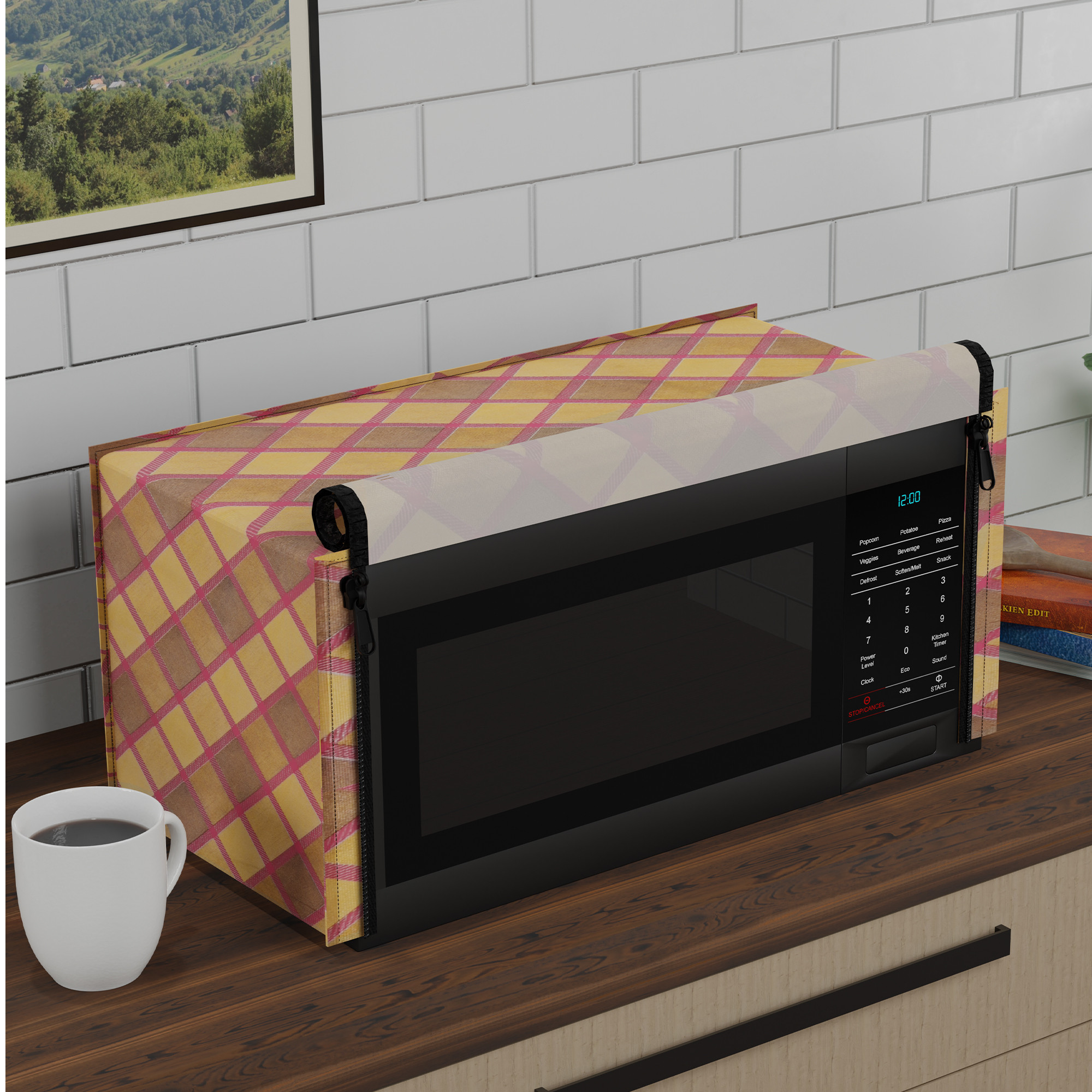 Kuber Industries 23L PVC Dustproof  Spill Resistant Microwave Cover with Ventillation Mesh  Durable Convection  Oven OTG CoversAccessories for Home Decor  Multi Floral-MaroonGolden