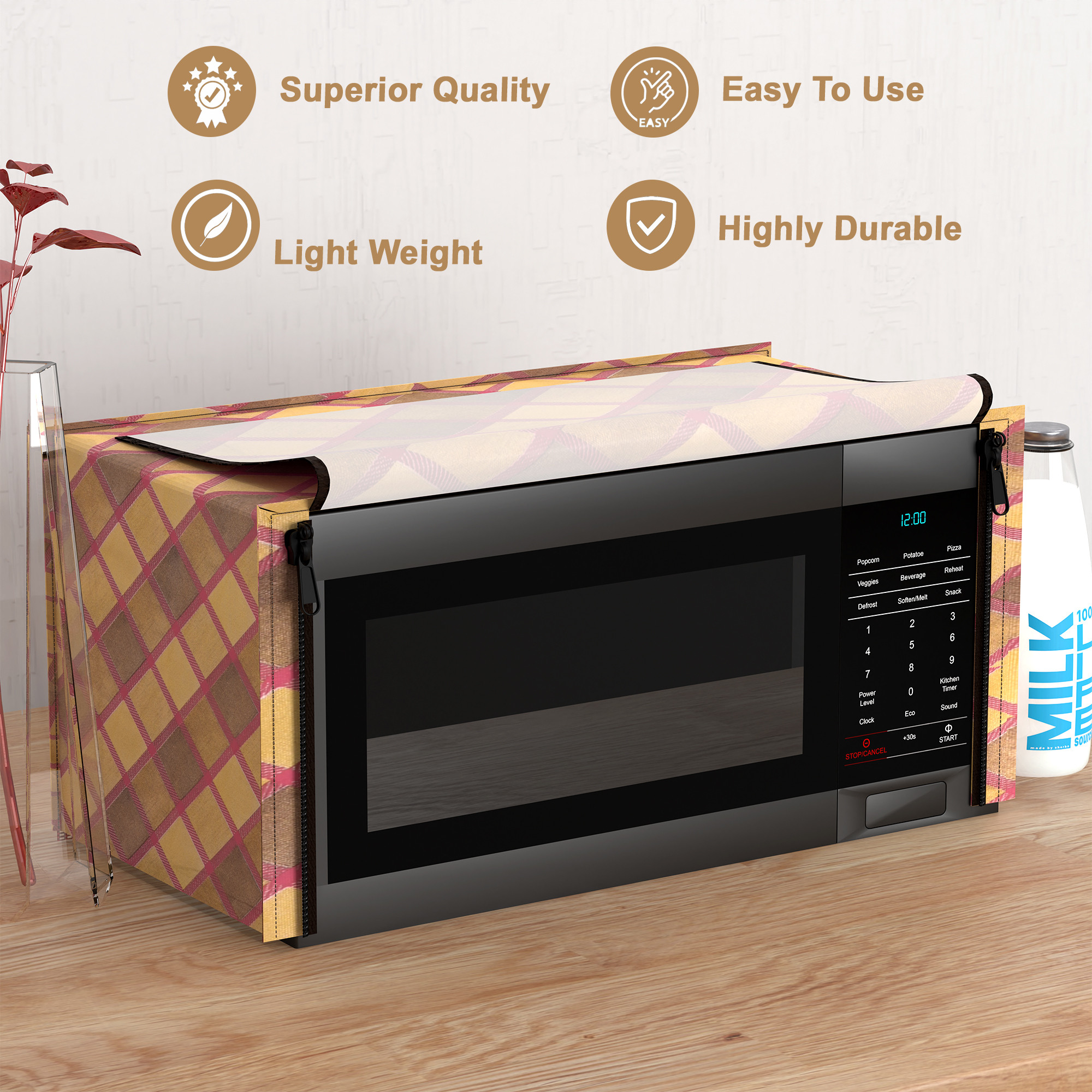 Kuber Industries 23L PVC Dustproof  Spill Resistant Microwave Cover with Ventillation Mesh  Durable Convection  Oven OTG CoversAccessories for Home Decor  Multi Floral-MaroonGolden