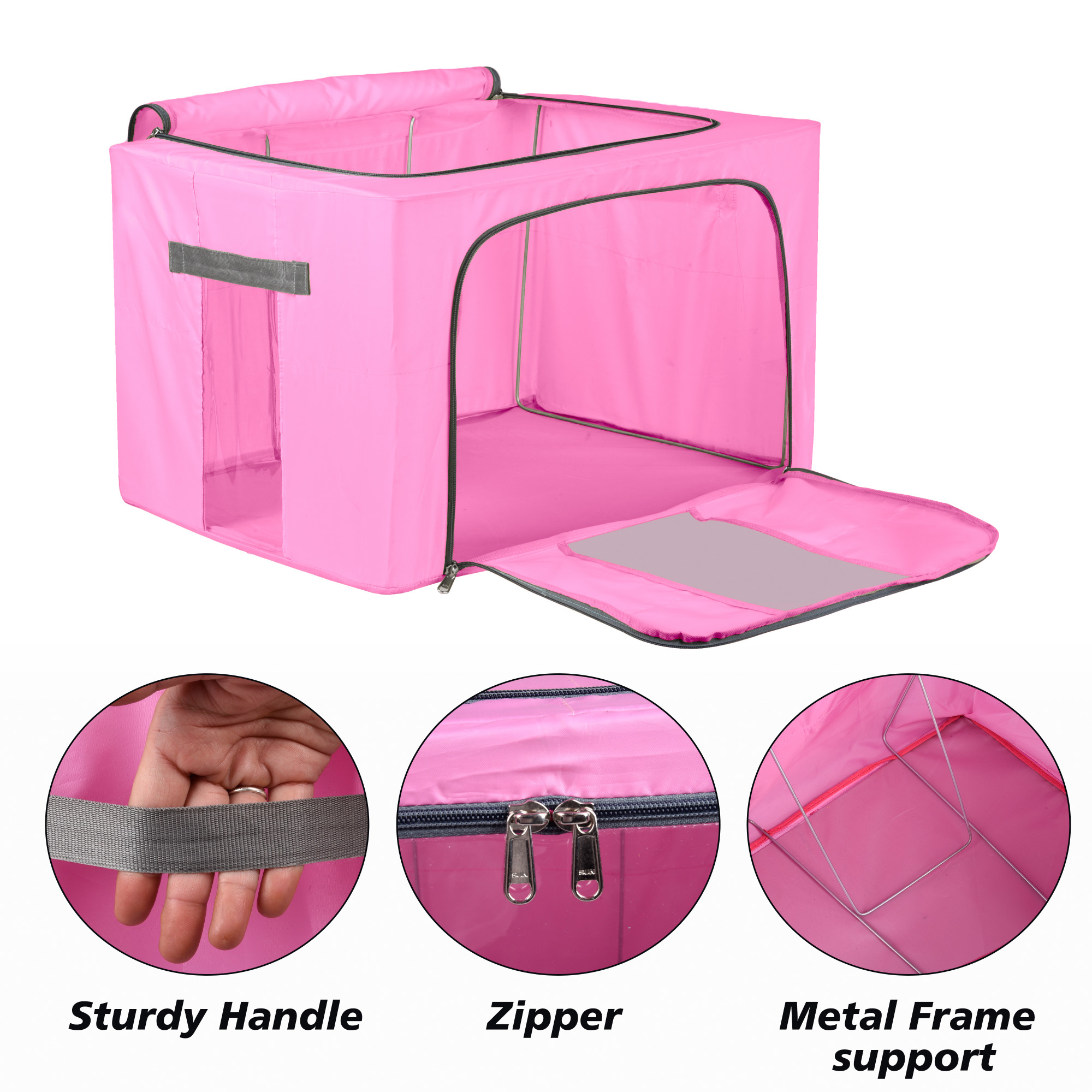 Kuber Industries 24 Liter Clothes Storage Box  Foldable Parachute Steel Frame Wardrobe Organizer  Waterproof Storage Box for Saree-Shirts  Blankets  Underbed Storage Bag  Pink