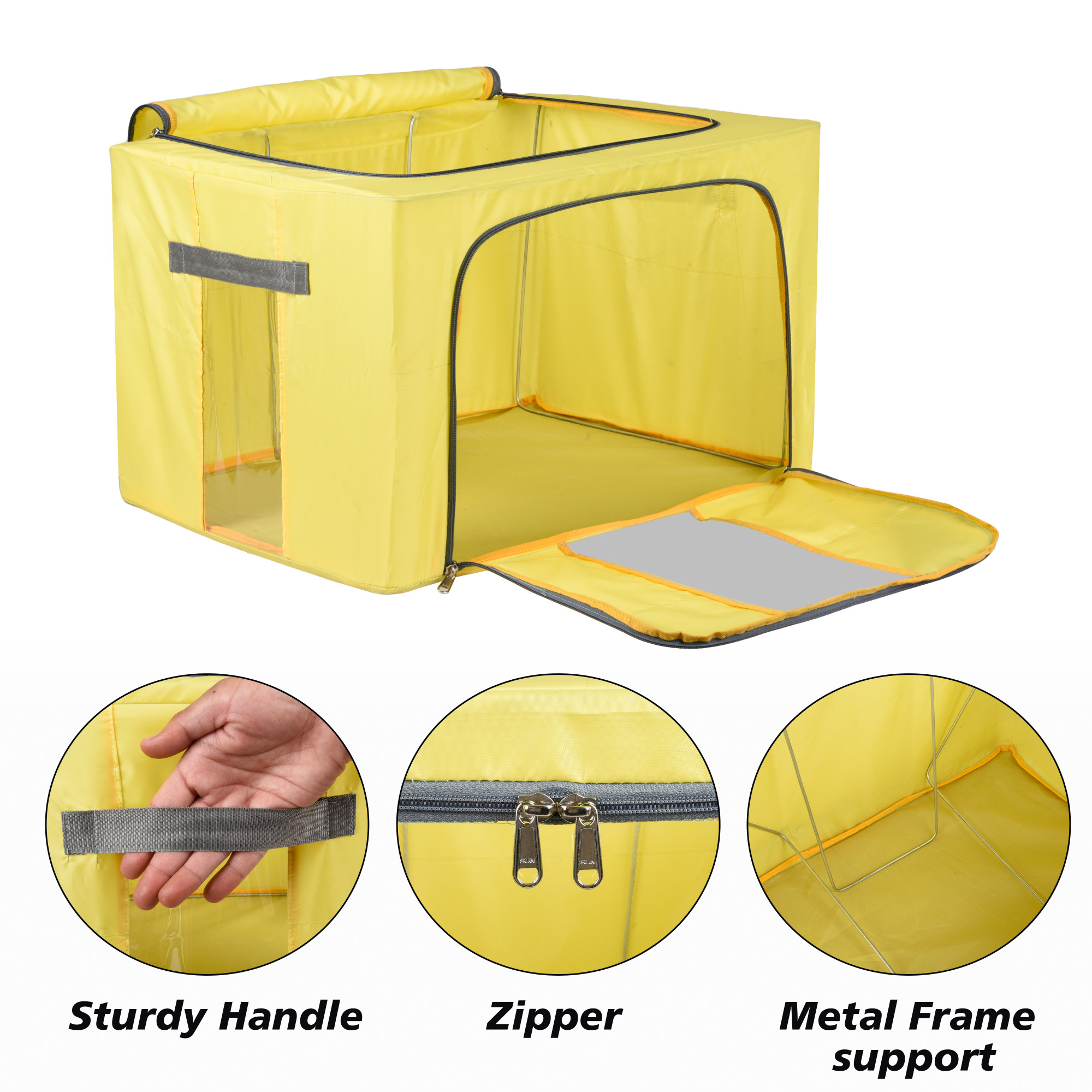 Kuber Industries 24 Liter Clothes Storage Box  Foldable Parachute Steel Frame Wardrobe Organizer  Waterproof Storage Box for Saree-Shirts  Blankets  Underbed Storage Bag  Yellow