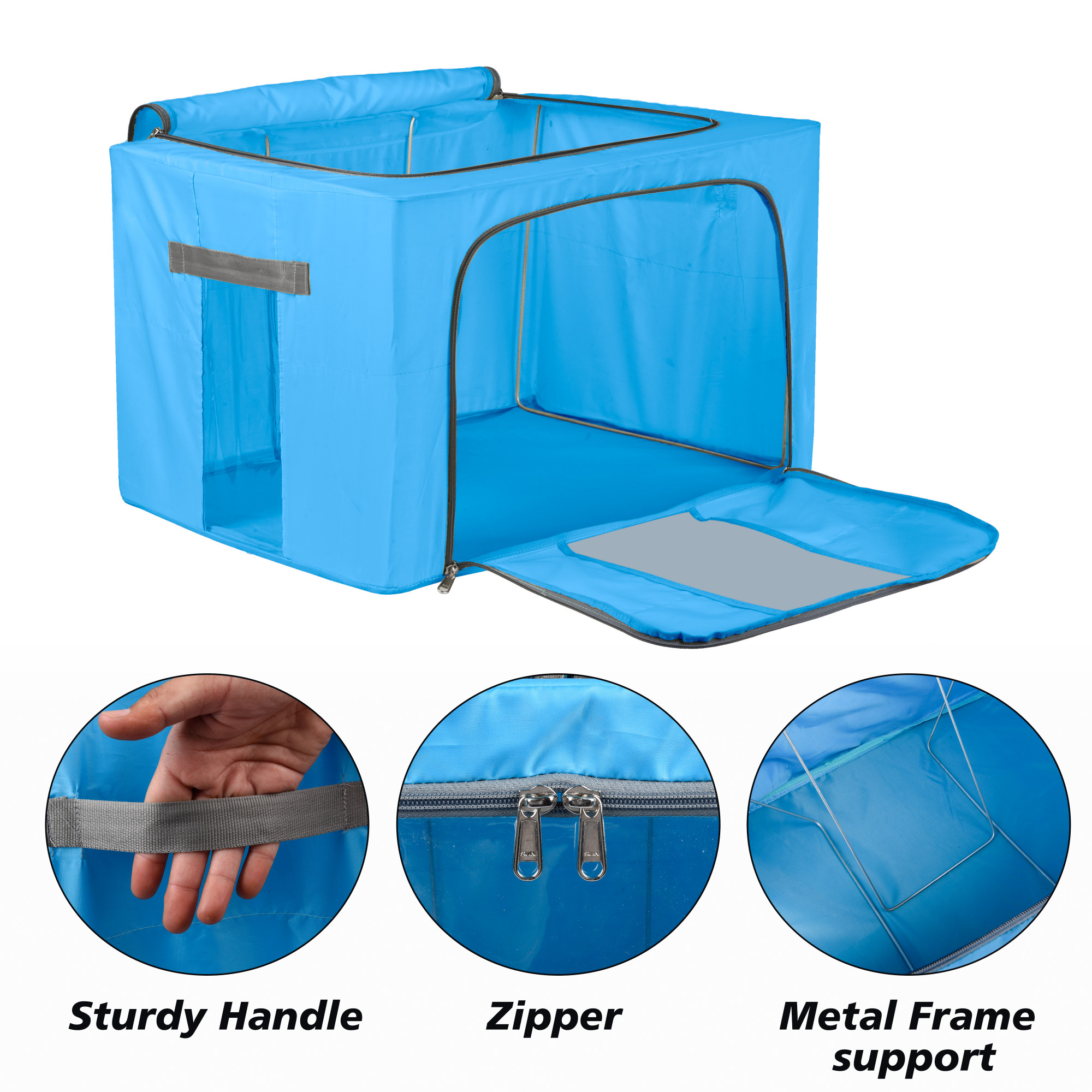 Kuber Industries 24 Liter Clothes Storage Box  Foldable Parachute Steel Frame Wardrobe Organizer  Waterproof Storage Box for Saree-Shirts  Blankets  Underbed Storage Bag  Sky Blue