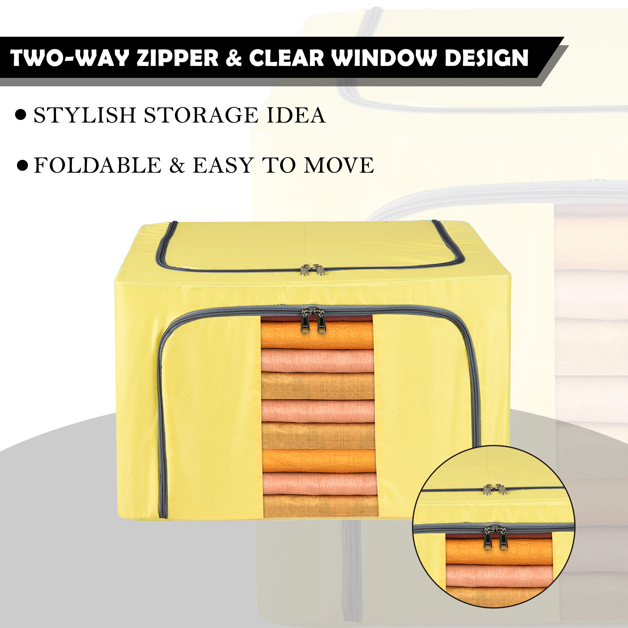 Kuber Industries 24 Liter Clothes Storage Box  Foldable Parachute Steel Frame Wardrobe Organizer  Waterproof Storage Box for Saree-Shirts  Blankets  Underbed Storage Bag  Yellow
