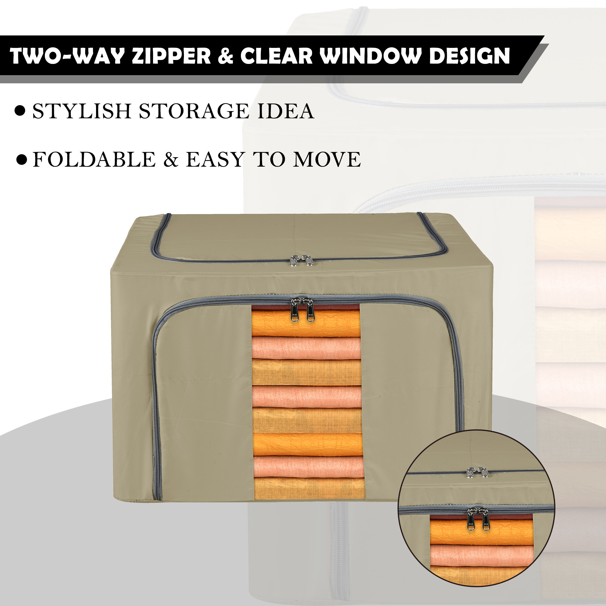 Kuber Industries 24 Liter Clothes Storage Box  Foldable Parachute Steel Frame Wardrobe Organizer  Waterproof Storage Box for Saree-Shirts  Blankets  Underbed Storage Bag  Brown