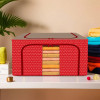 24 Liter Clothes Storage Box | Foldable Steel Frame Clothes Organizer | Storage Box For Wardrobe-Saree-Shirts And Blankets | Underbed Storage Bag | Dot Print | Red &amp; Brown