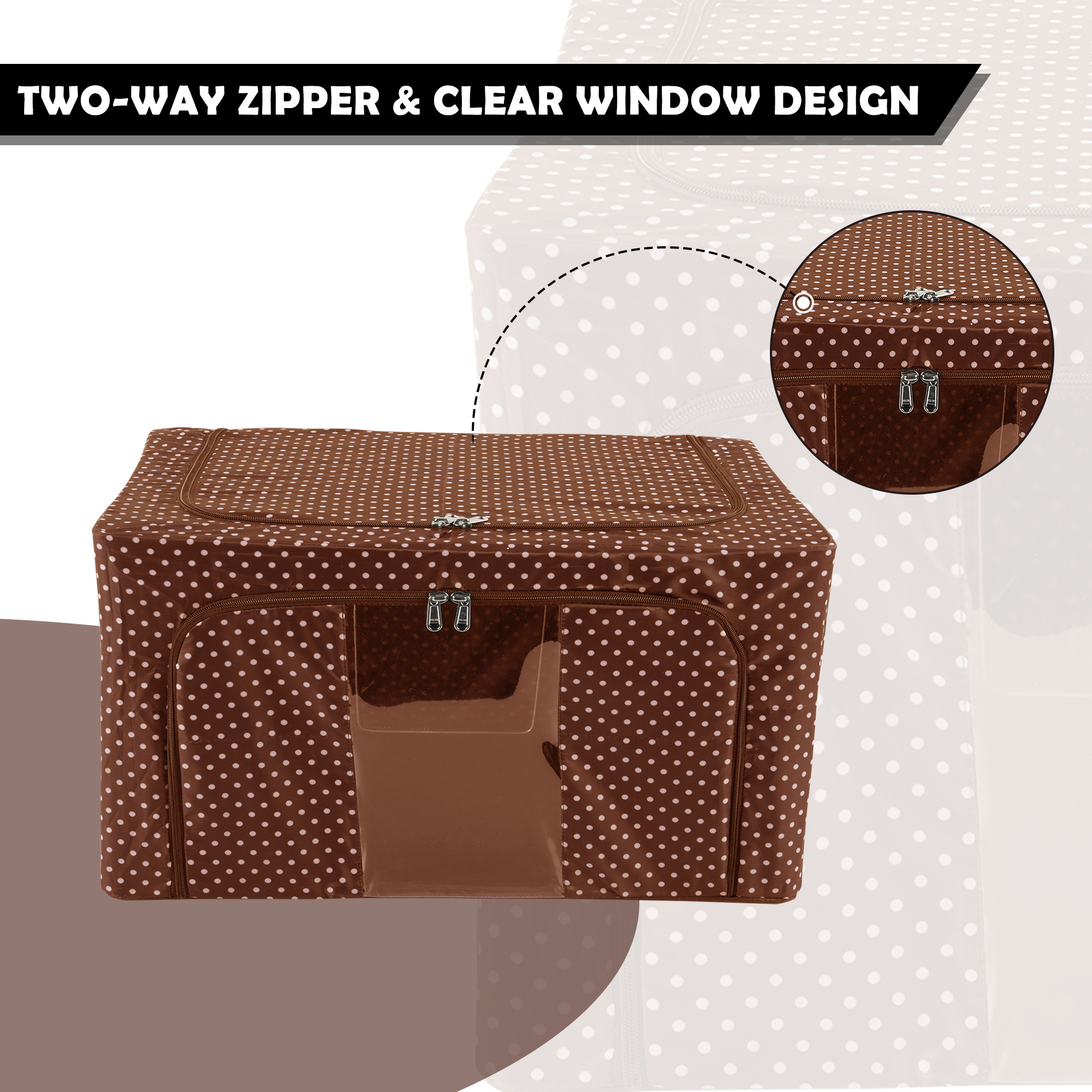 Kuber Industries 24 Liter Clothes Storage Box  Wardrobe Organizer  Parachute Steel Frame Drawer Organizer  Waterproof Underbed Storage Bag  Storage Box for Blankets  Dot Print  Brown
