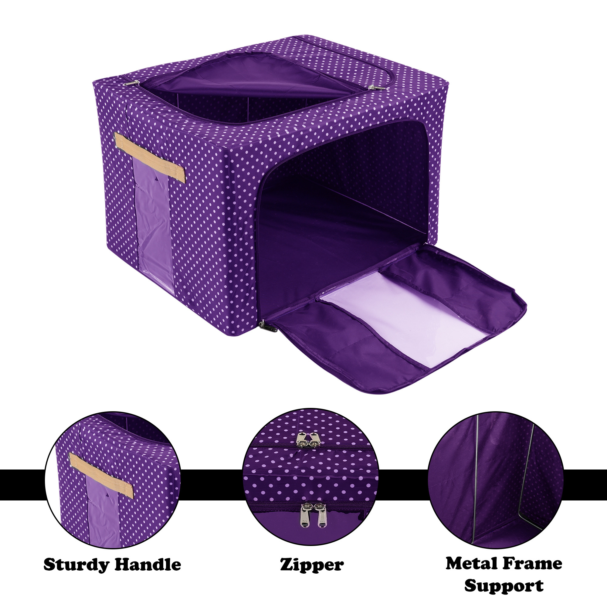Kuber Industries 24 Liter Clothes Storage Box  Wardrobe Organizer  Parachute Steel Frame Drawer Organizer  Waterproof Underbed Storage Bag  Storage Box for Blankets  Dot Print  Blue